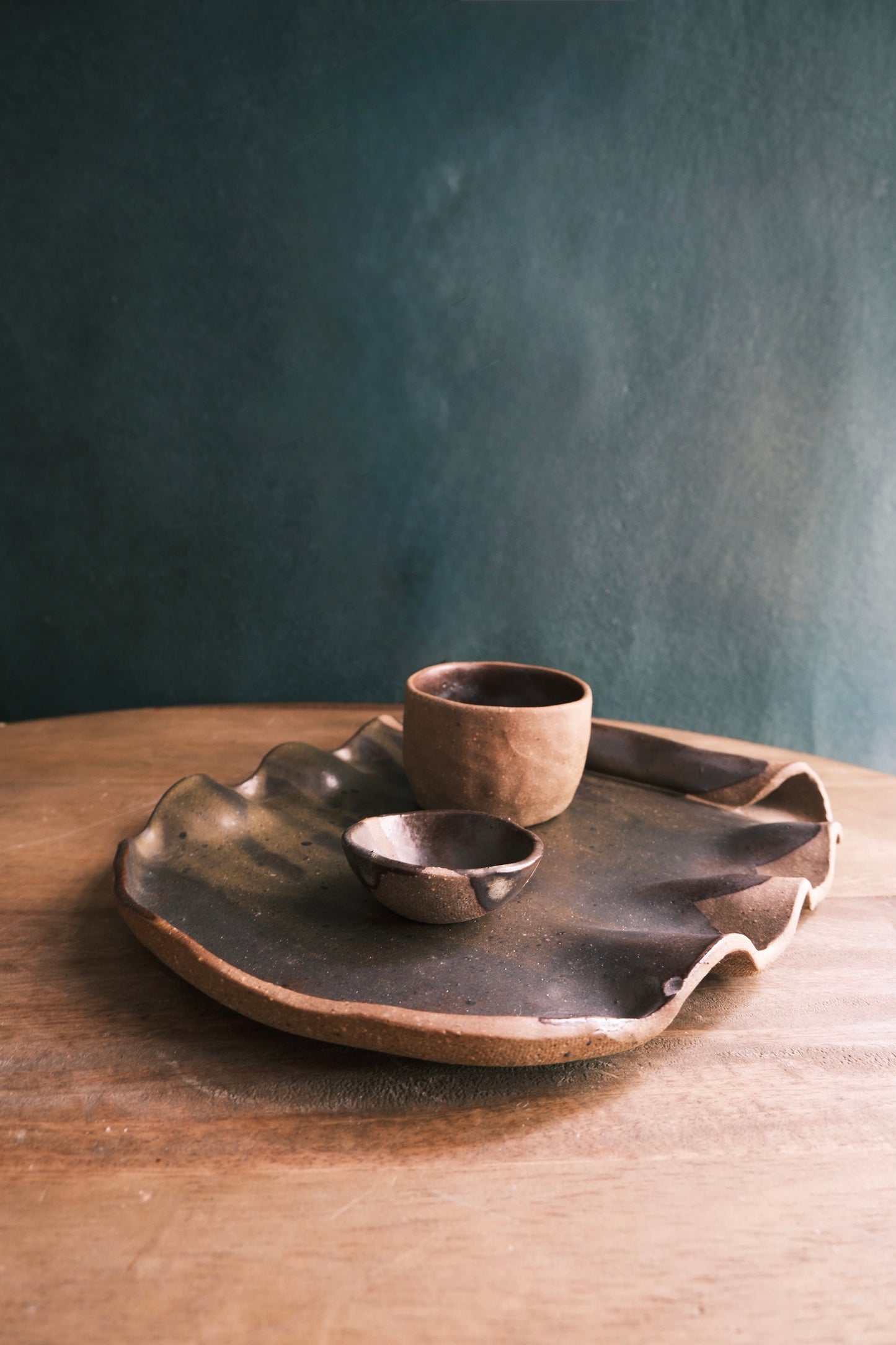 Scroll Cheese Platter/Serving Platter- Three Piece- Dark Umber #1