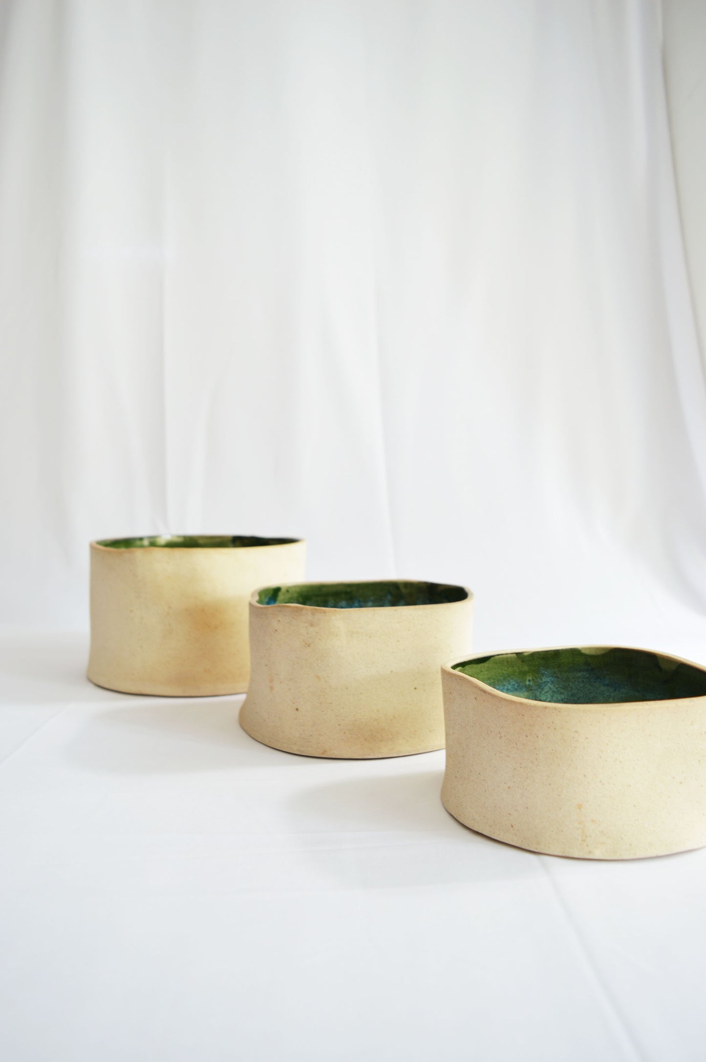 Curvy Serving Bowls- Mottled Green- Wabi Sabi