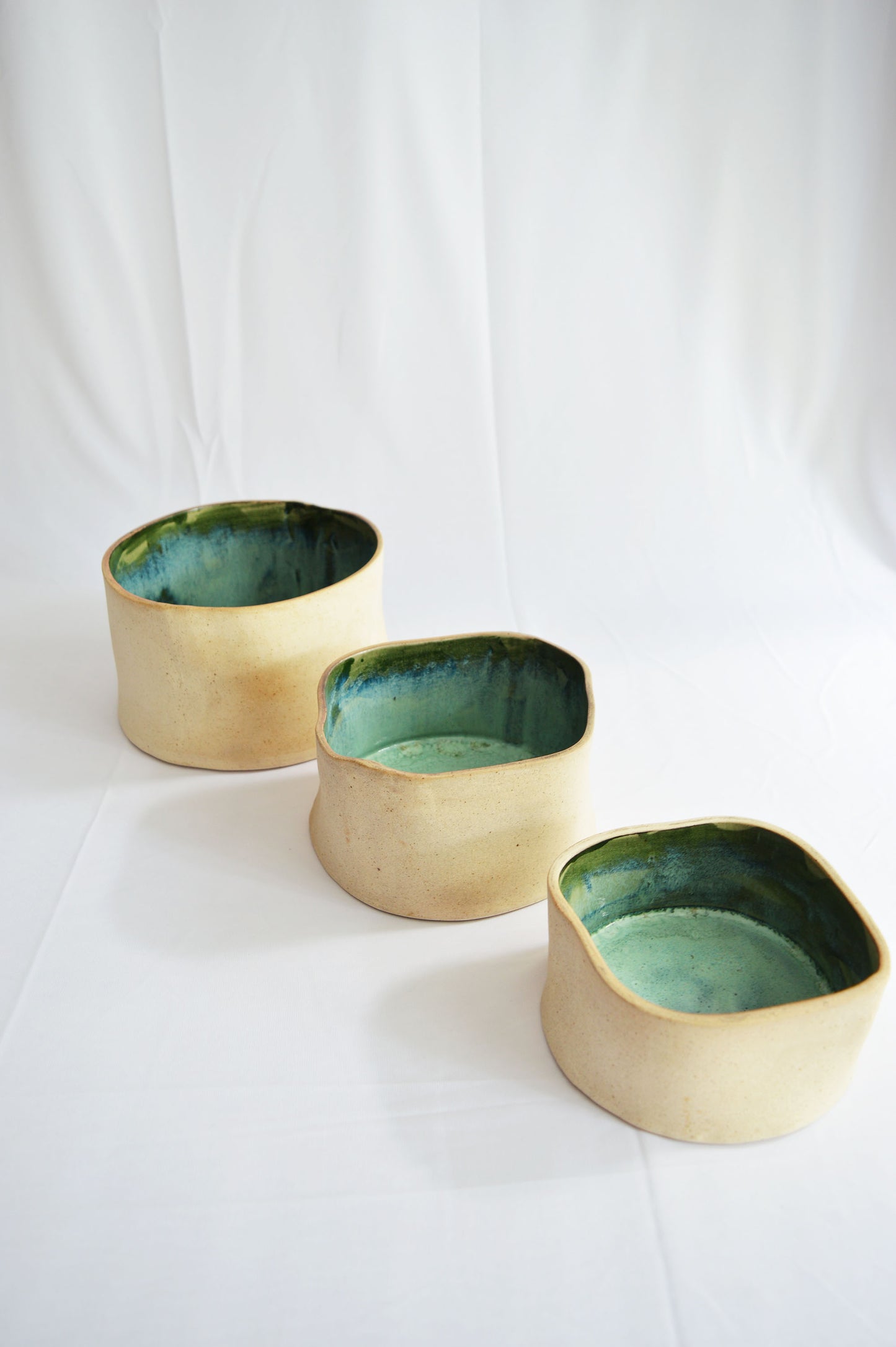 Curvy Serving Bowls- Mottled Green- Wabi Sabi