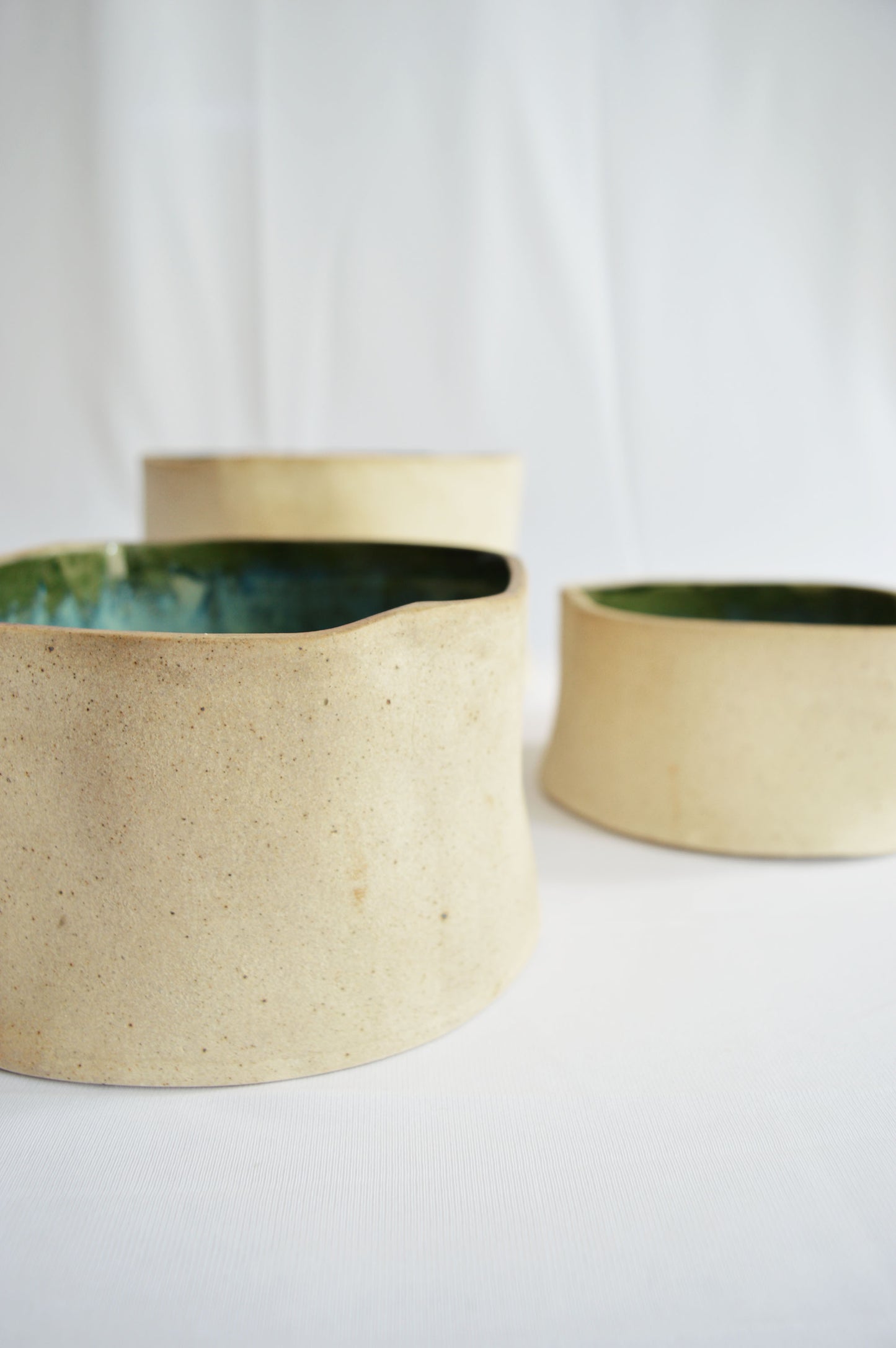 Curvy Serving Bowls- Mottled Green- Wabi Sabi