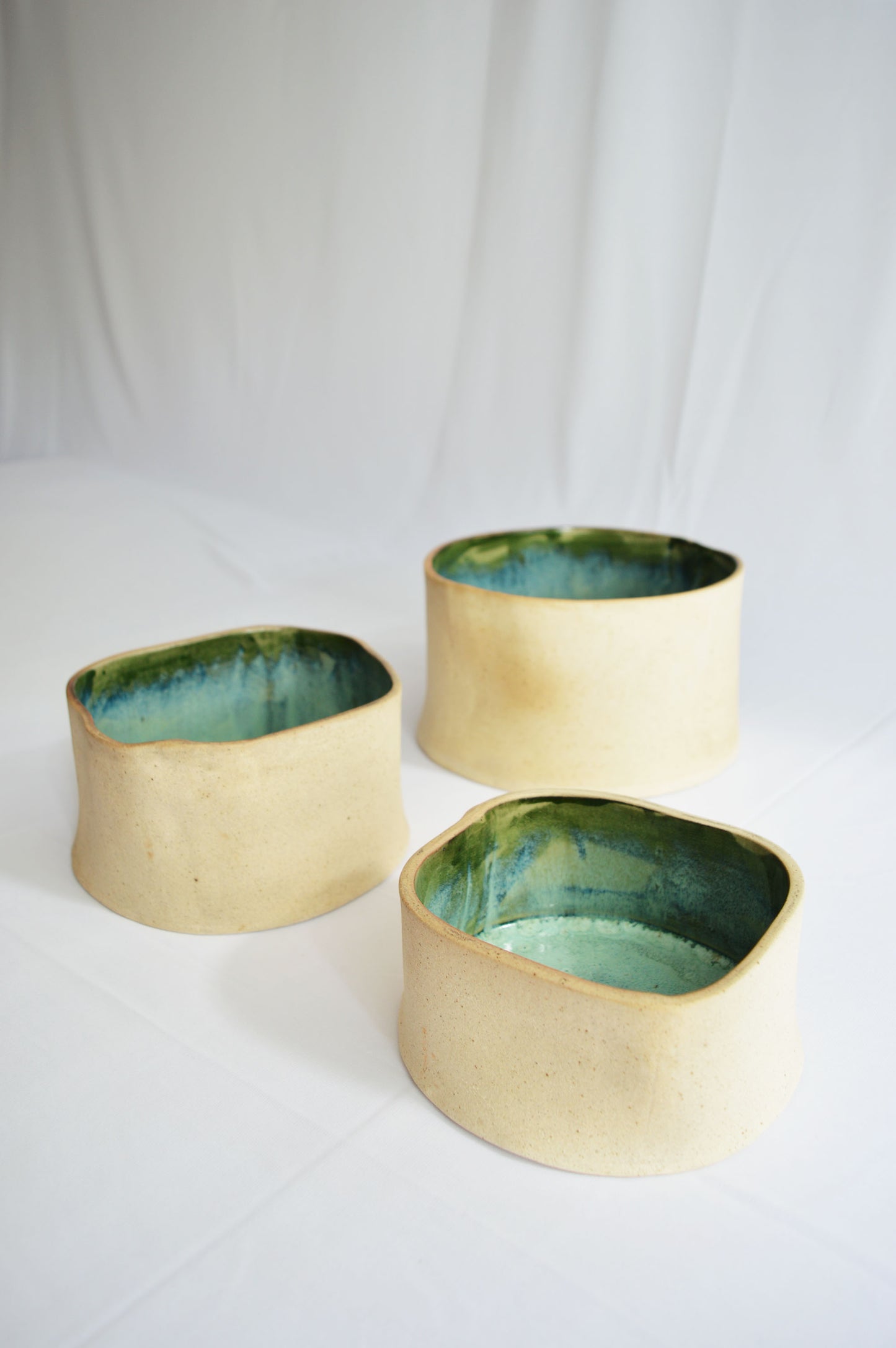 Curvy Serving Bowls- Mottled Green- Wabi Sabi