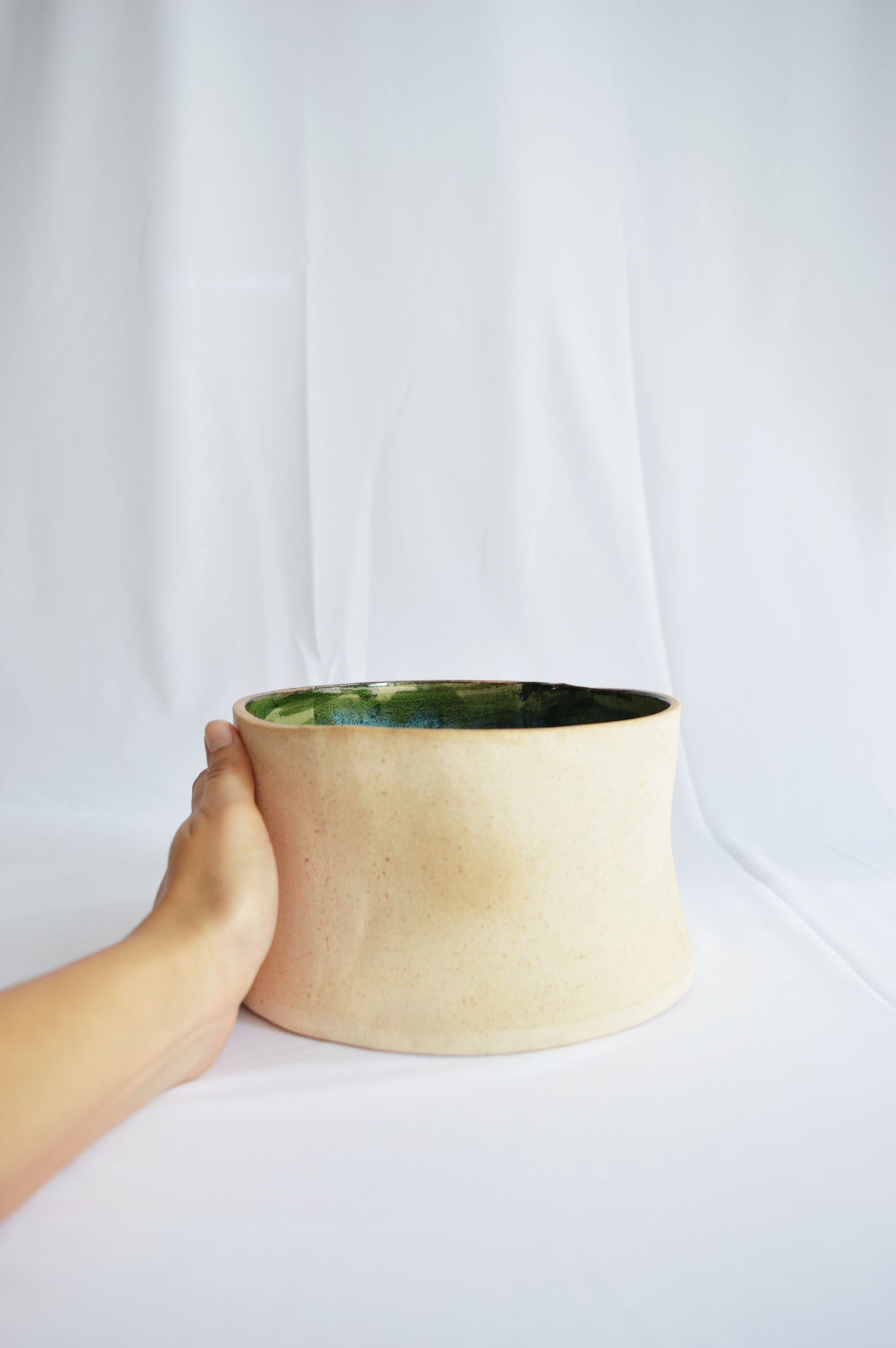 Curvy Serving Bowls- Mottled Green- Wabi Sabi