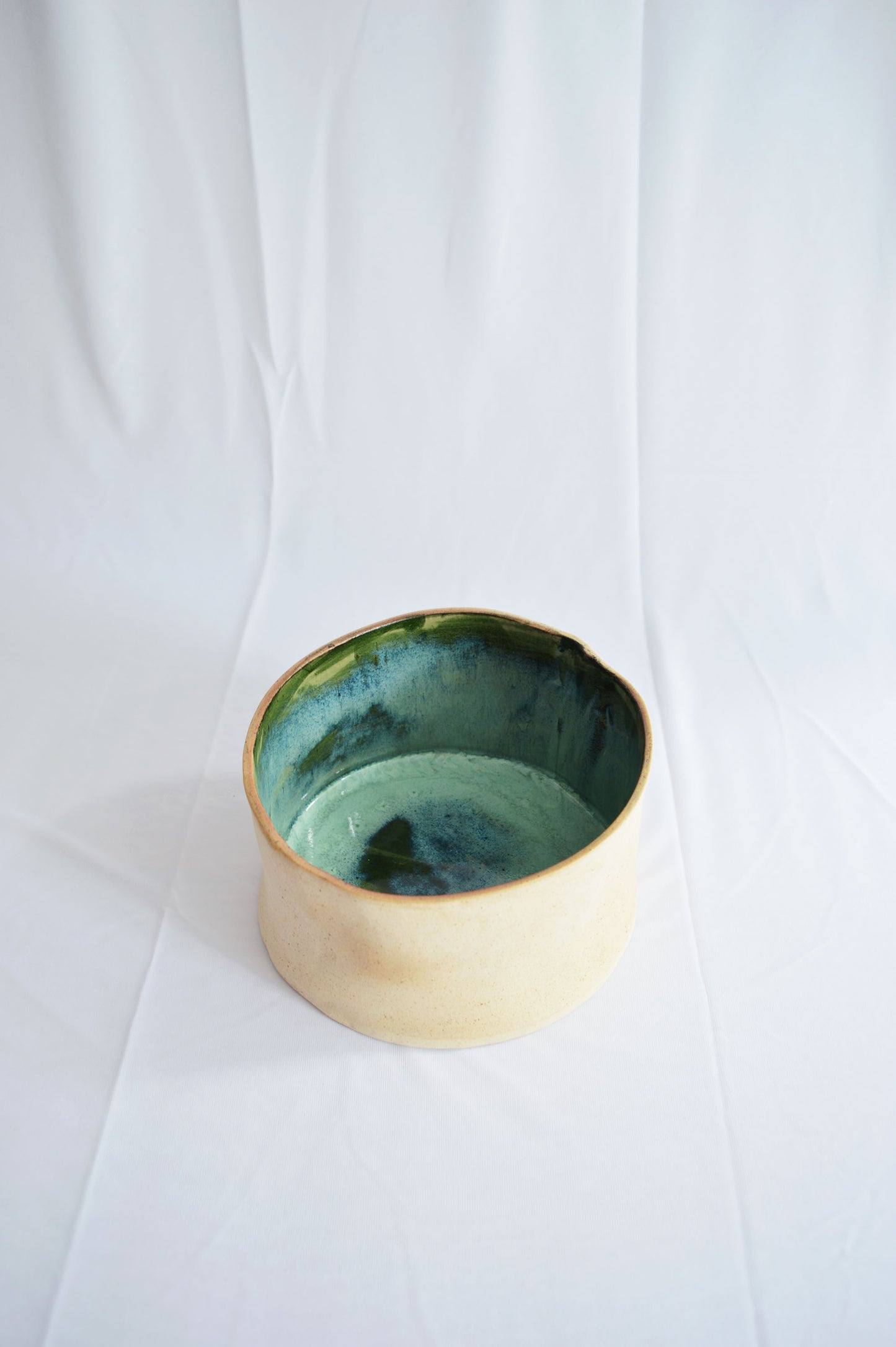 Curvy Serving Bowls- Mottled Green- Wabi Sabi