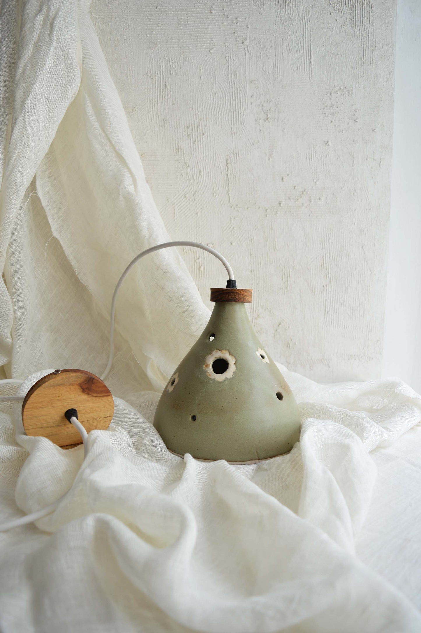 Handmade Ceramic Pendant Light- Sage Green- Made to Order