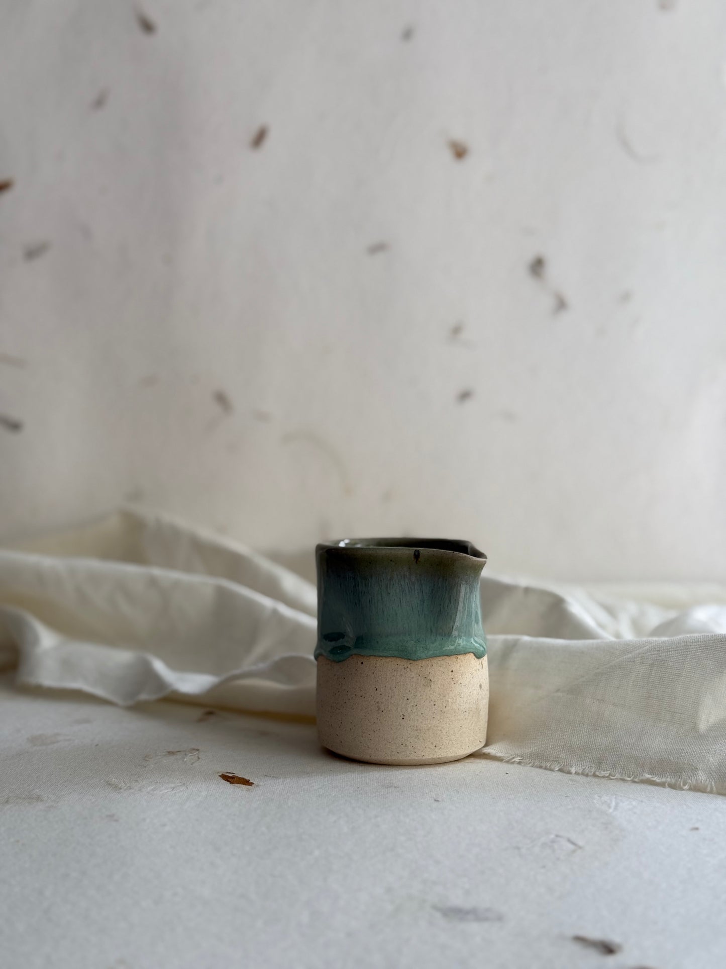 Creamer/ Sauce Pourer- Wheel Thrown- Mottled Green