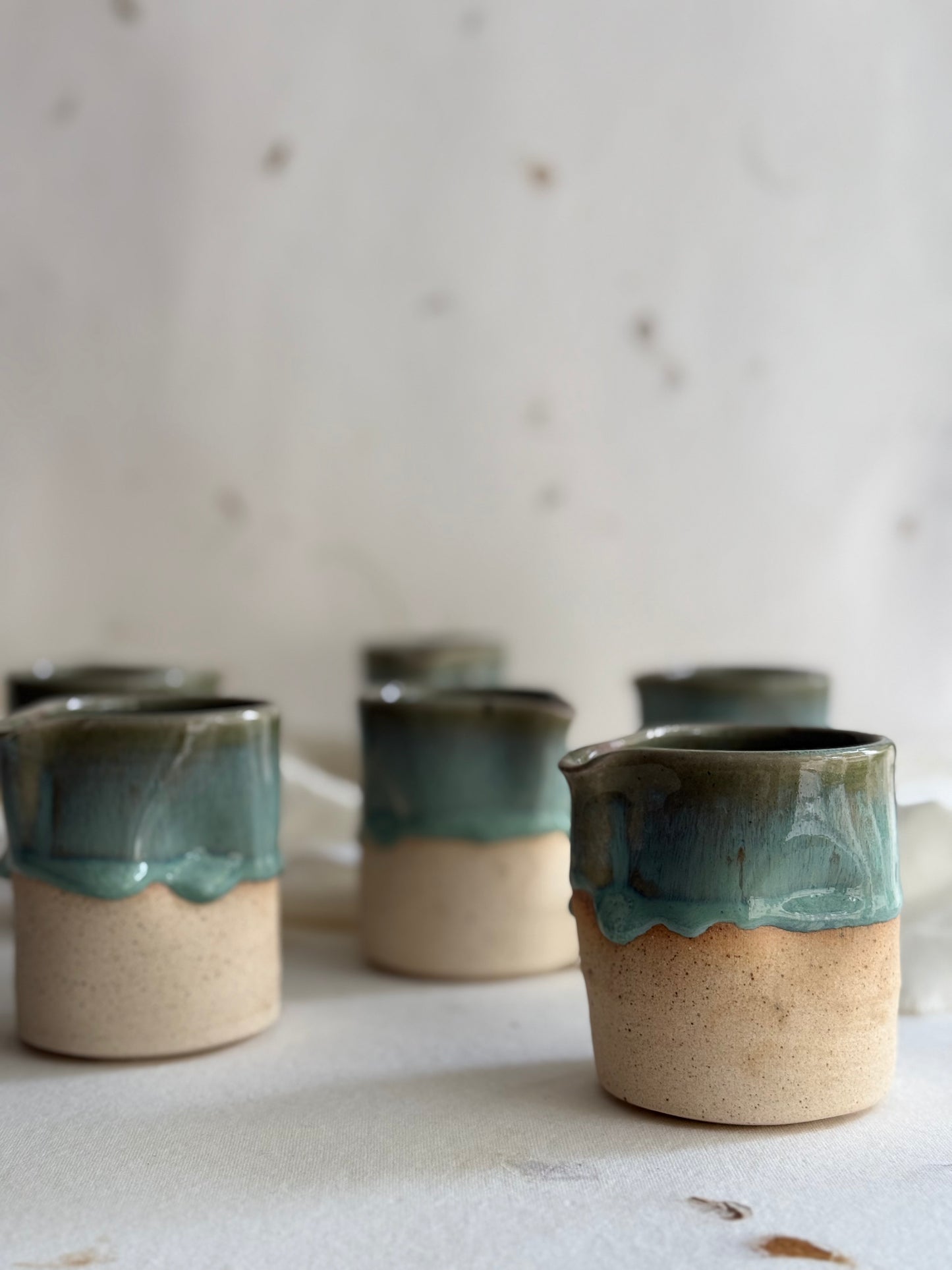 Creamer/ Sauce Pourer- Wheel Thrown- Mottled Green