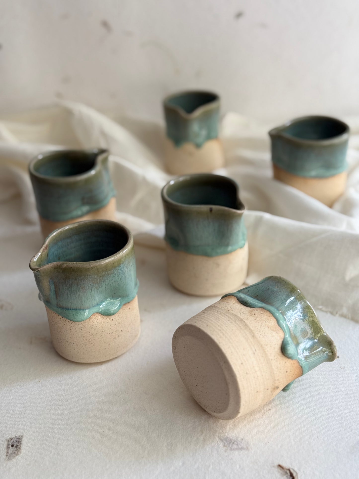 Creamer/ Sauce Pourer- Wheel Thrown- Mottled Green
