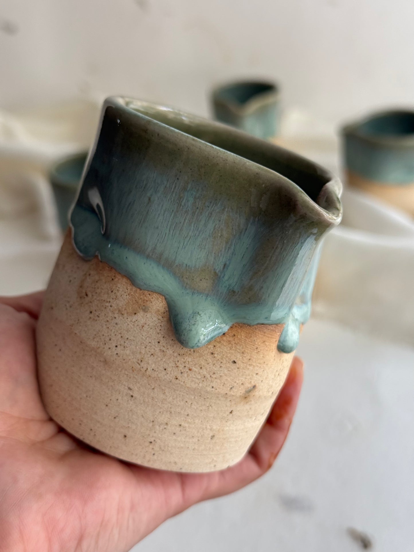 Creamer/ Sauce Pourer- Wheel Thrown- Mottled Green