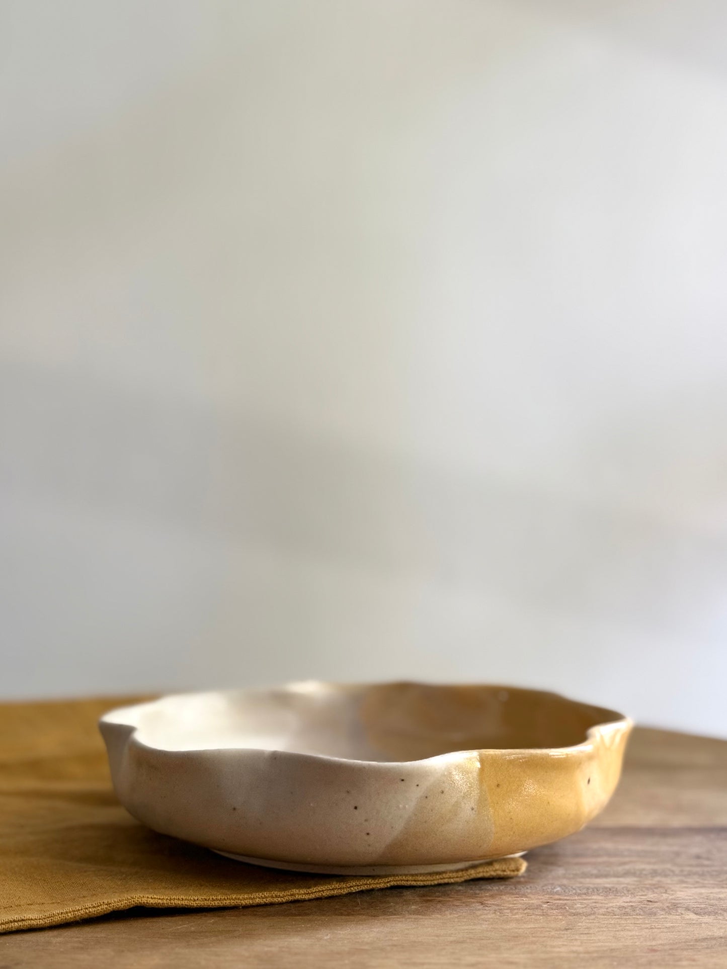 Wheel Thrown Flower Serving Bowl- Honey