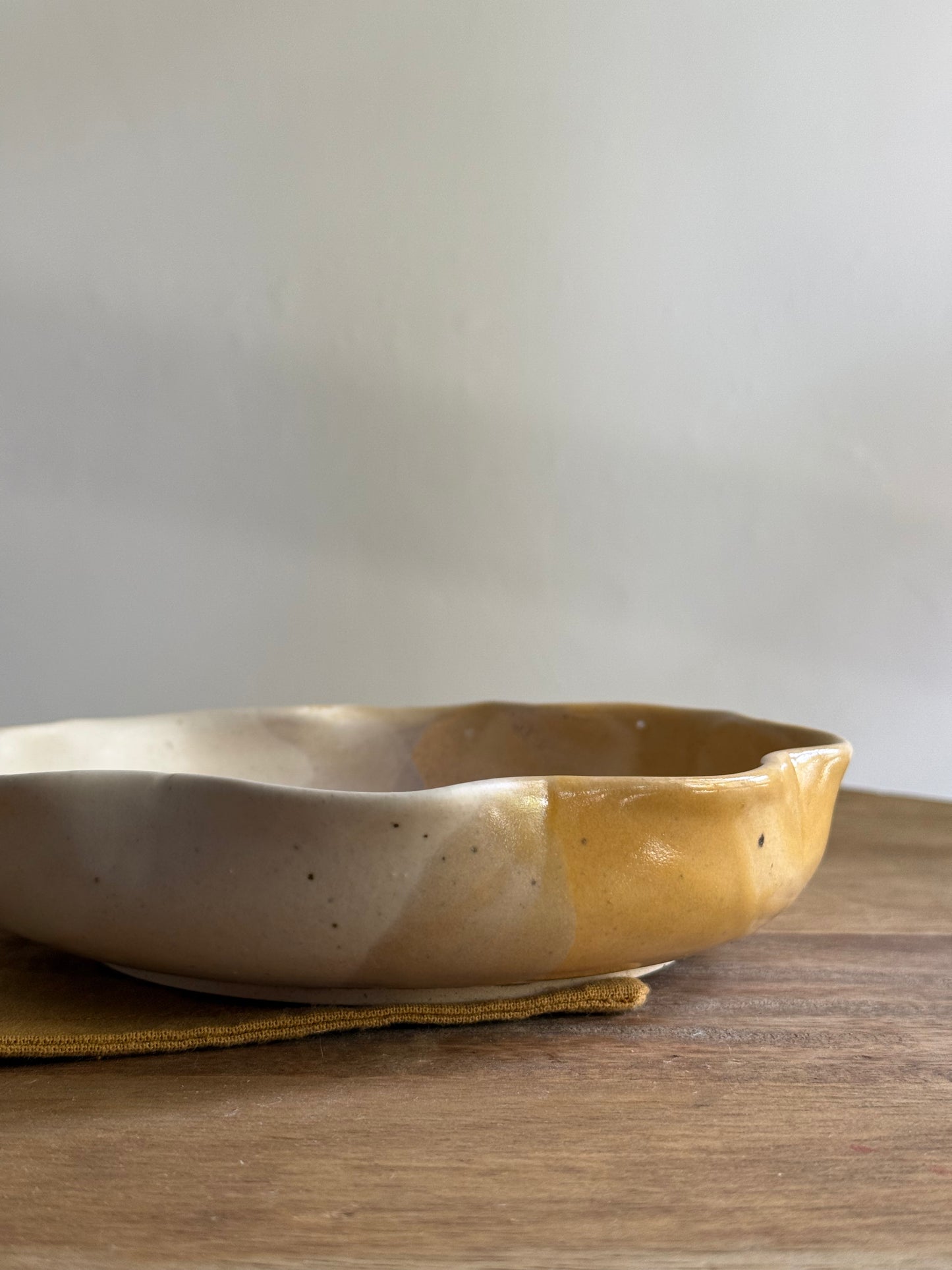 Wheel Thrown Flower Serving Bowl- Honey