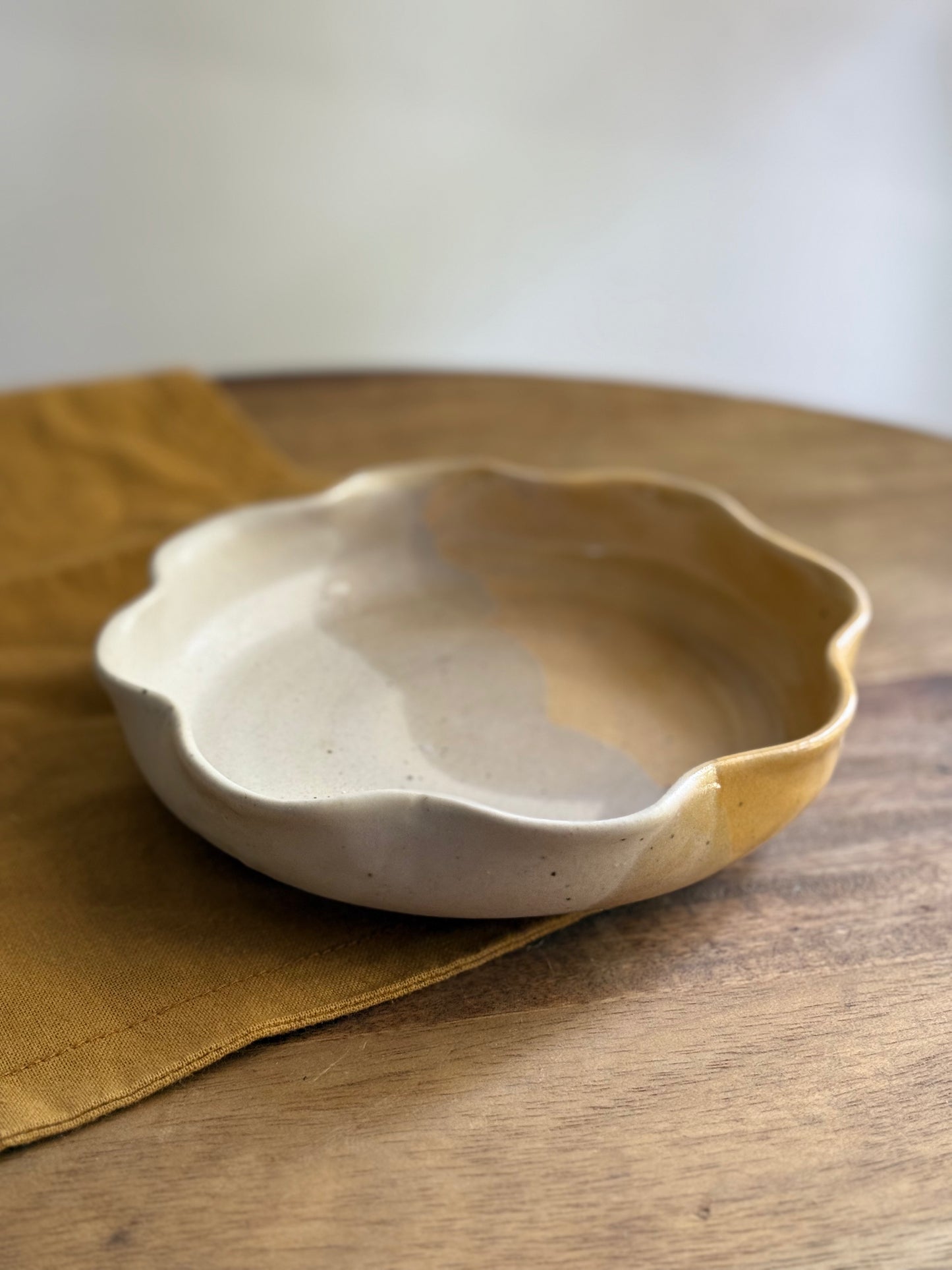 Wheel Thrown Flower Serving Bowl- Honey