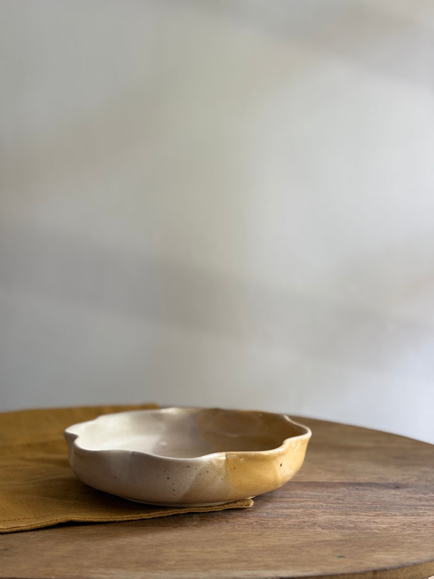 Wheel Thrown Flower Serving Bowl- Honey