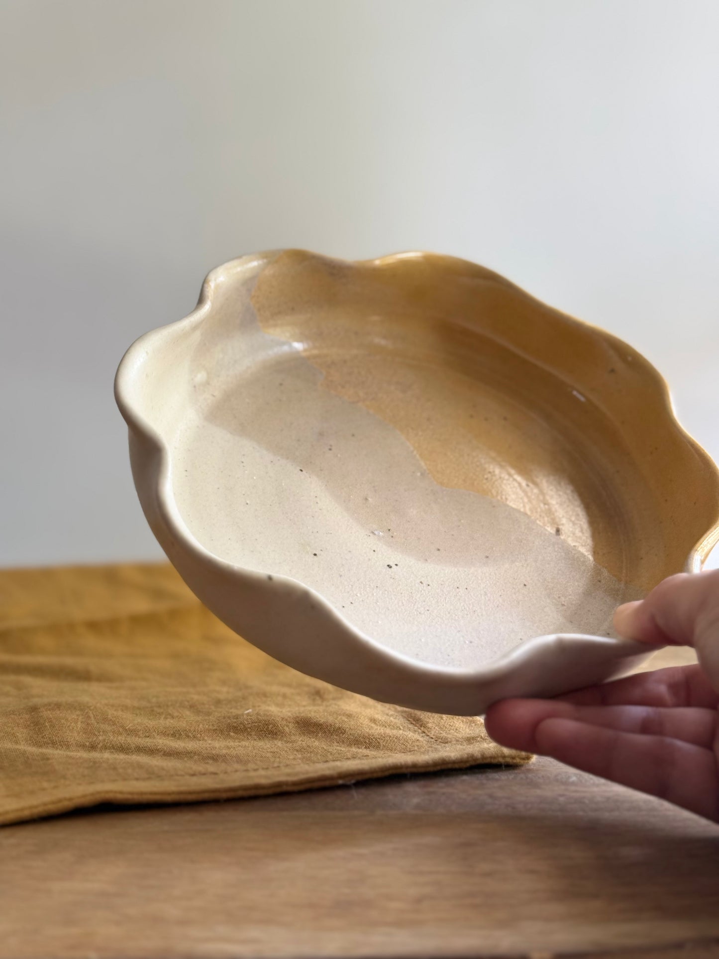 Wheel Thrown Flower Serving Bowl- Honey