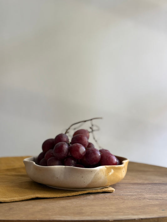 Wheel Thrown Flower Serving Bowl- Honey