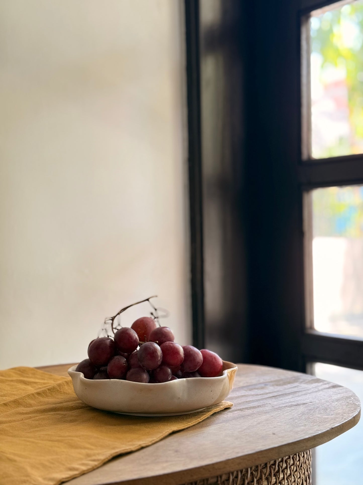 Wheel Thrown Flower Serving Bowl- Honey