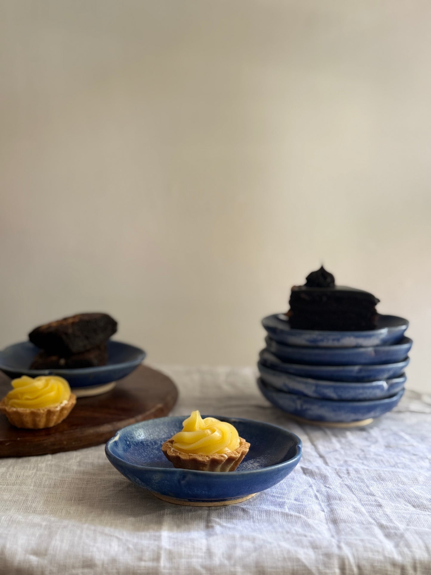Wheel Thrown Dessert Plate- Cobalt