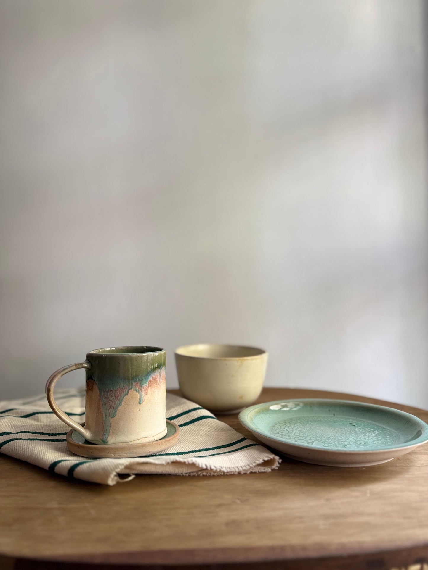 Breakfast Set- Mottled Green & Cream