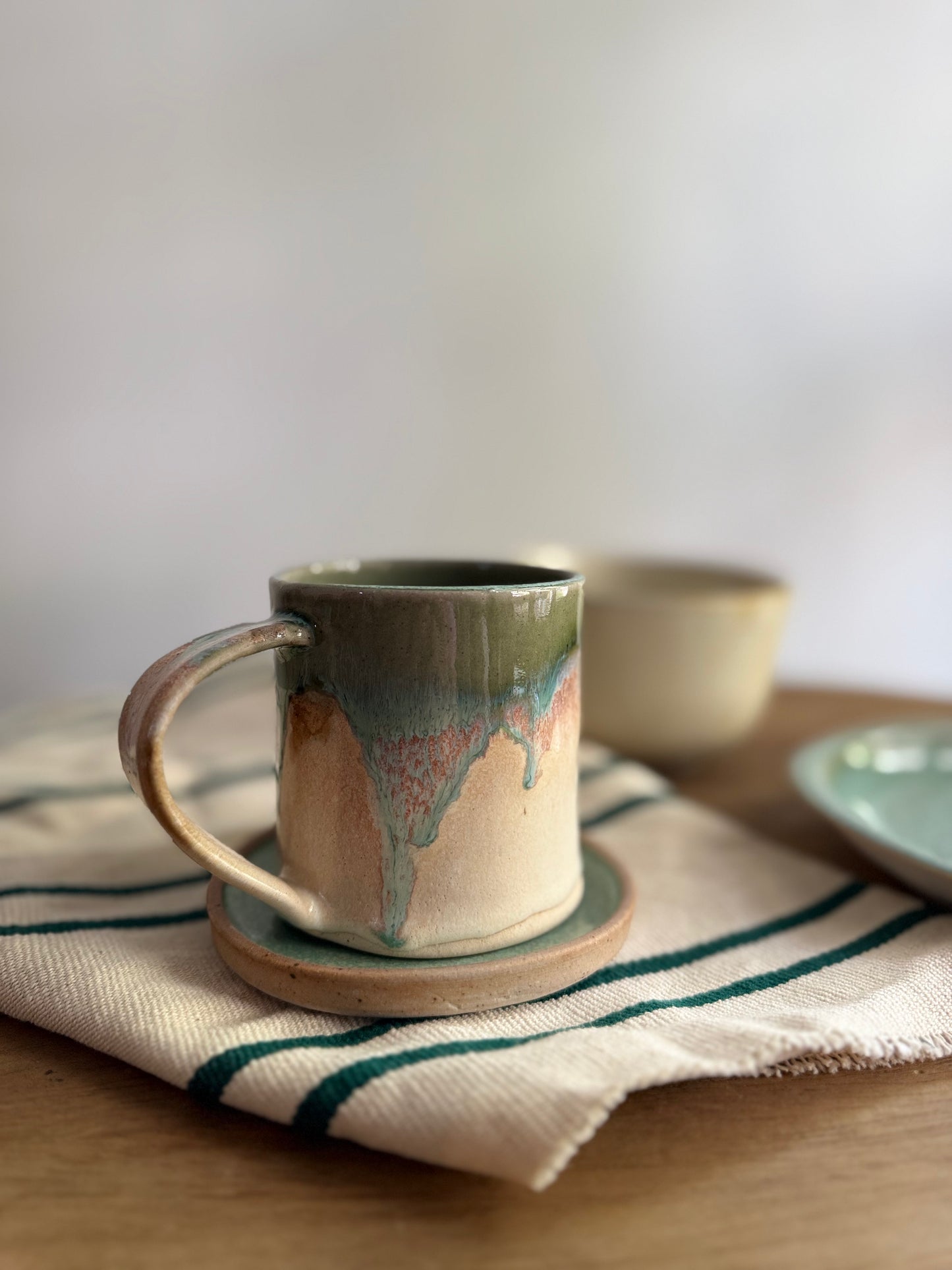 Breakfast Set- Mottled Green & Cream