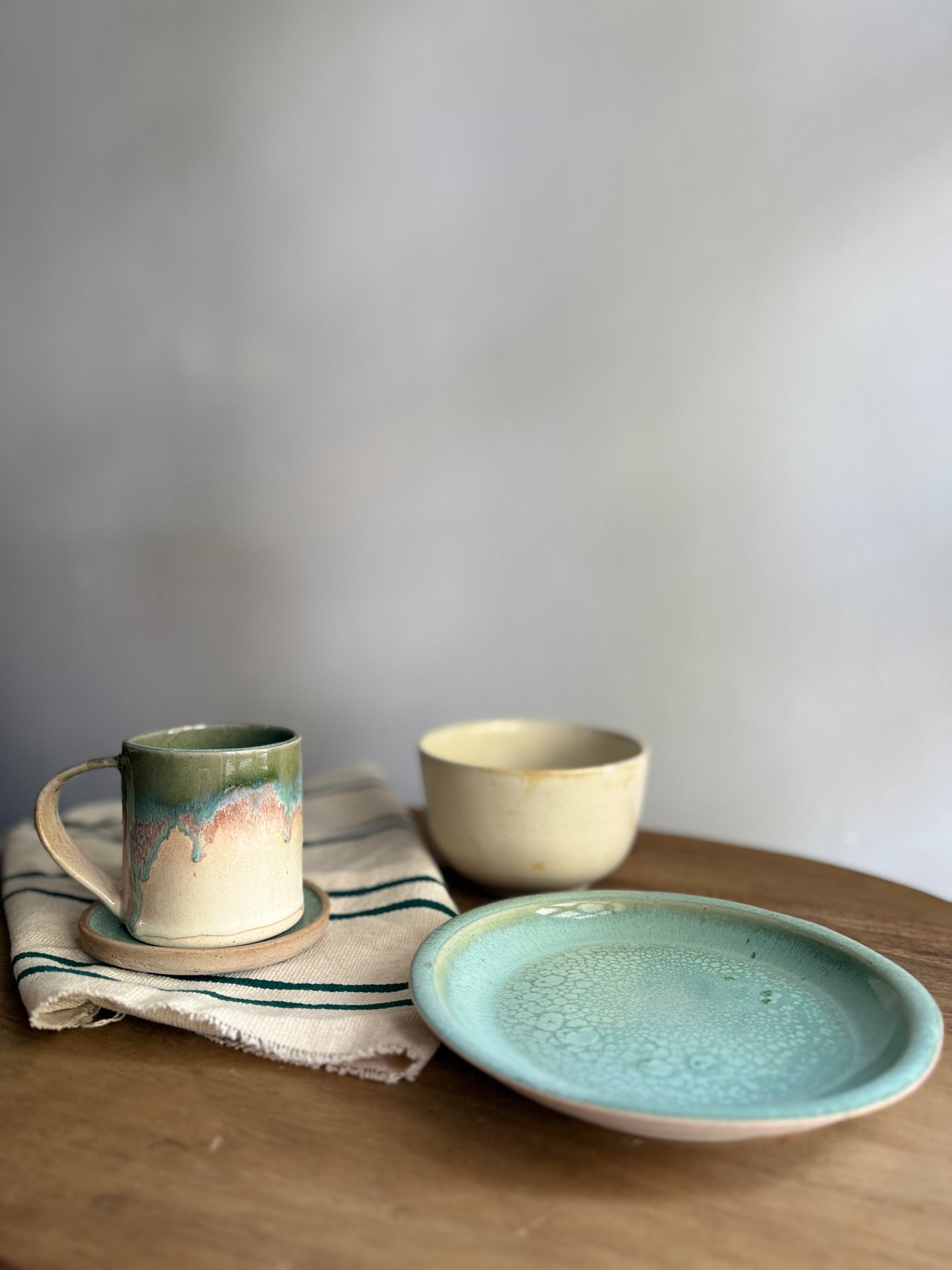 Breakfast Set- Mottled Green & Cream