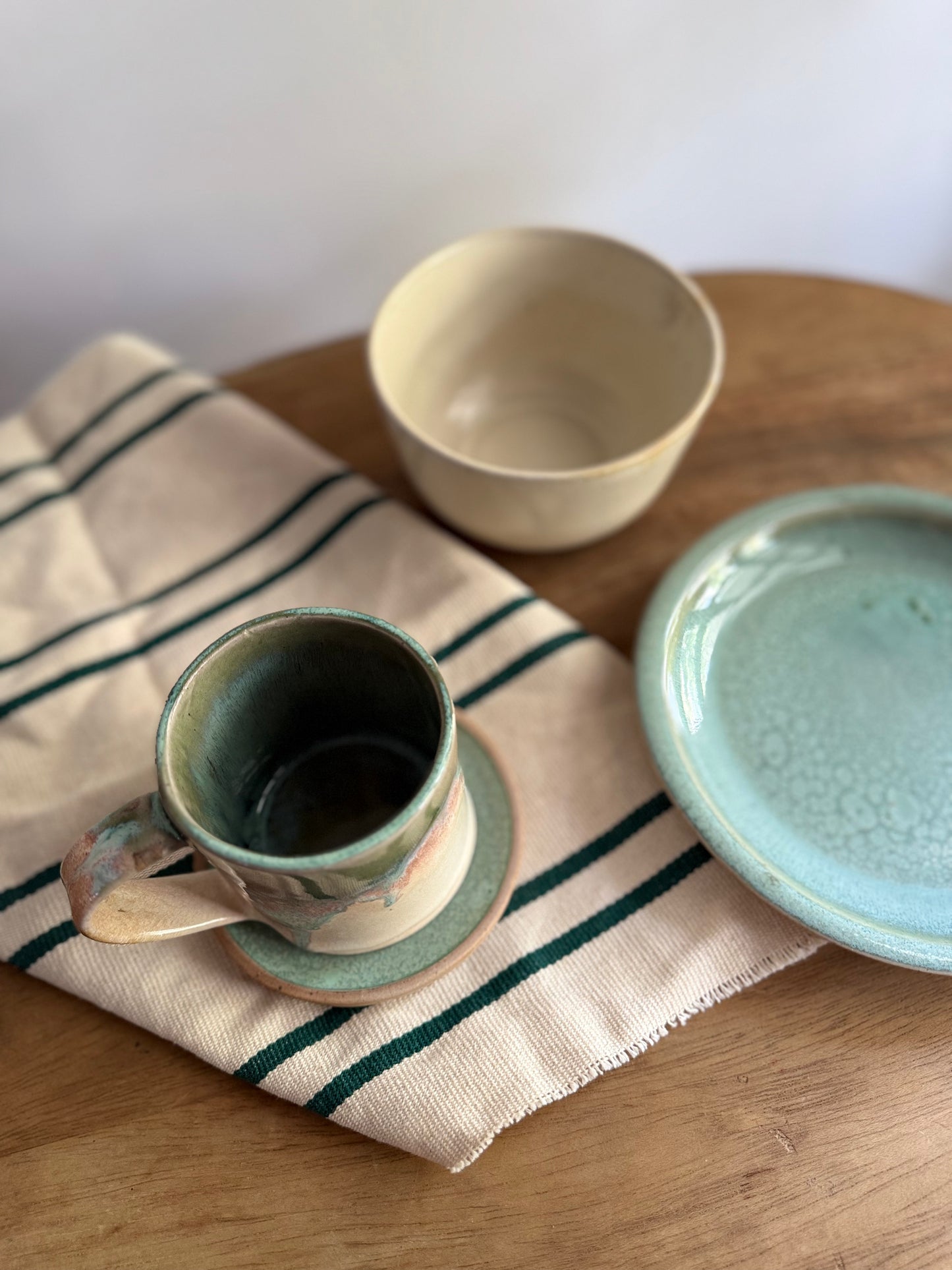 Breakfast Set- Mottled Green & Cream