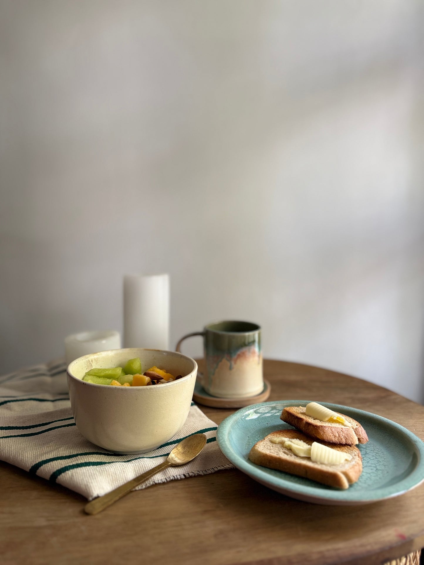 Breakfast Set- Mottled Green & Cream