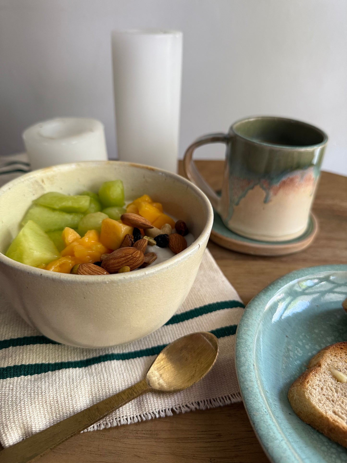 Breakfast Set- Mottled Green & Cream