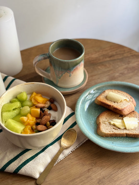 Breakfast Set- Mottled Green & Cream