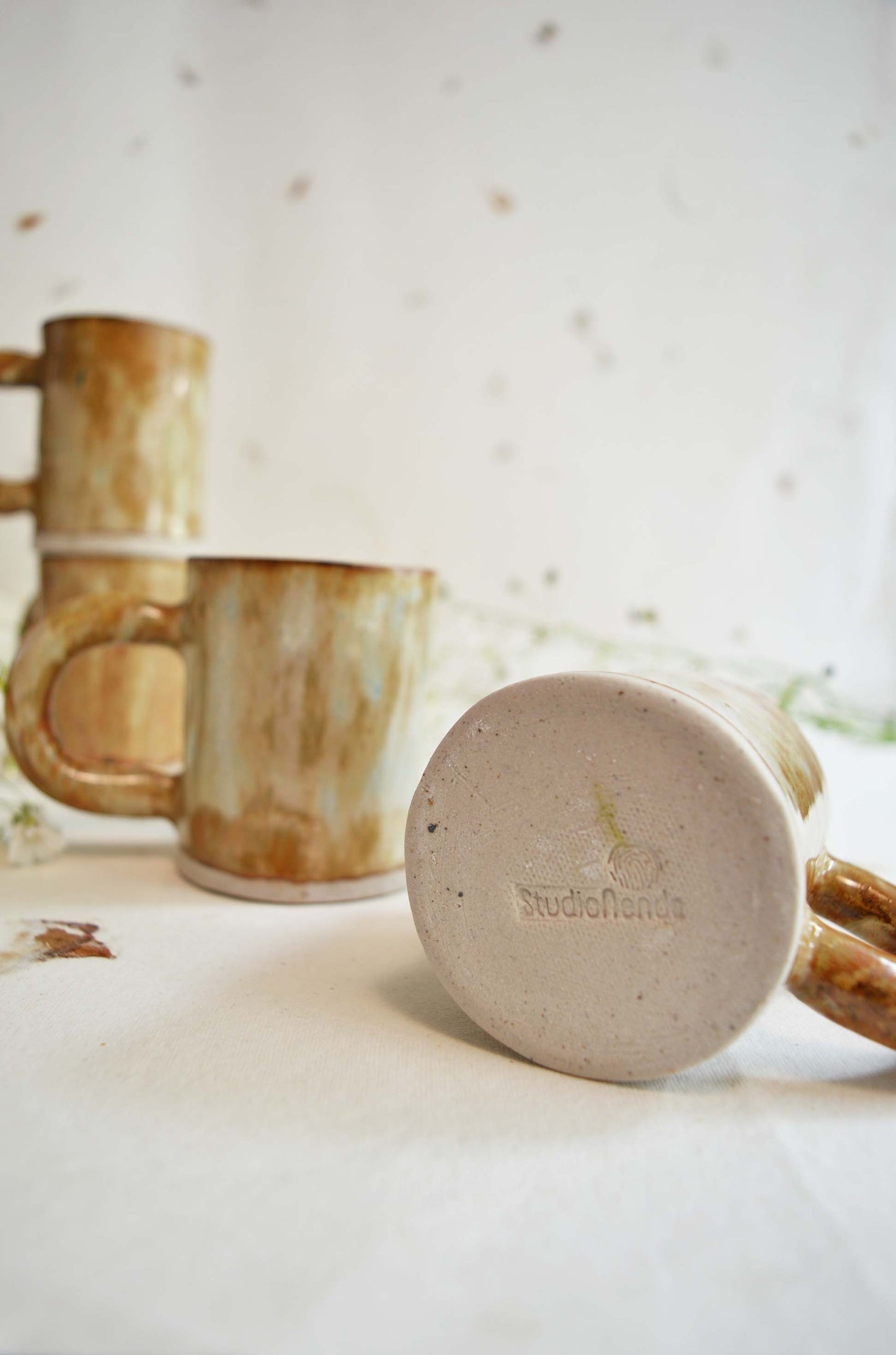 Shino Handbuilt Teacups- Set of 4