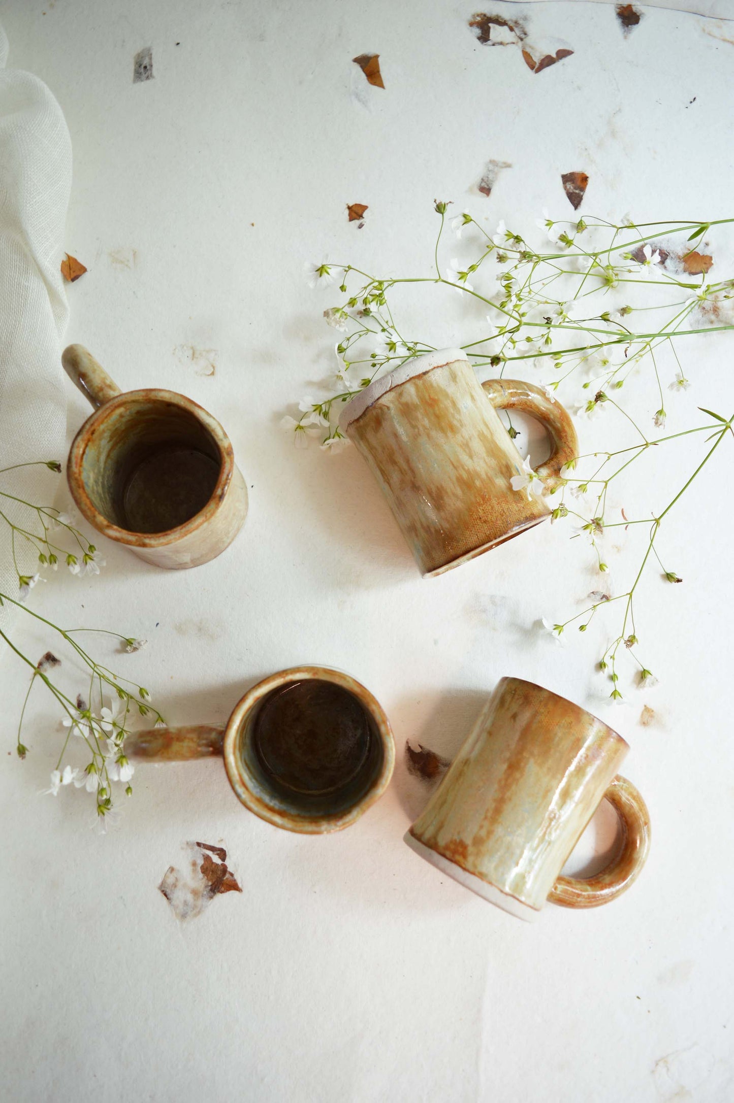 Shino Handbuilt Teacups- Set of 4