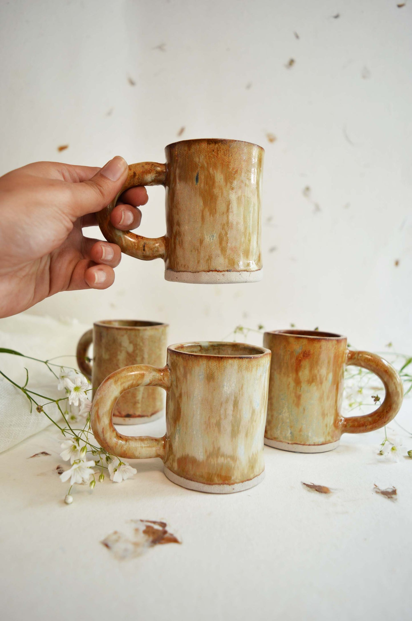 Shino Handbuilt Teacups- Set of 4