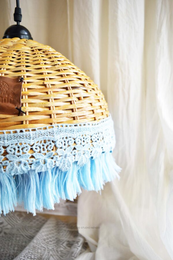 HANDWOVEN CANE PENDANT LIGHT (MEDIUM)- CERULEAN BLUE
