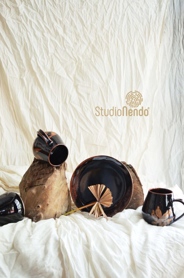 TENMOKU BELLY MUG- BRUSHWORK