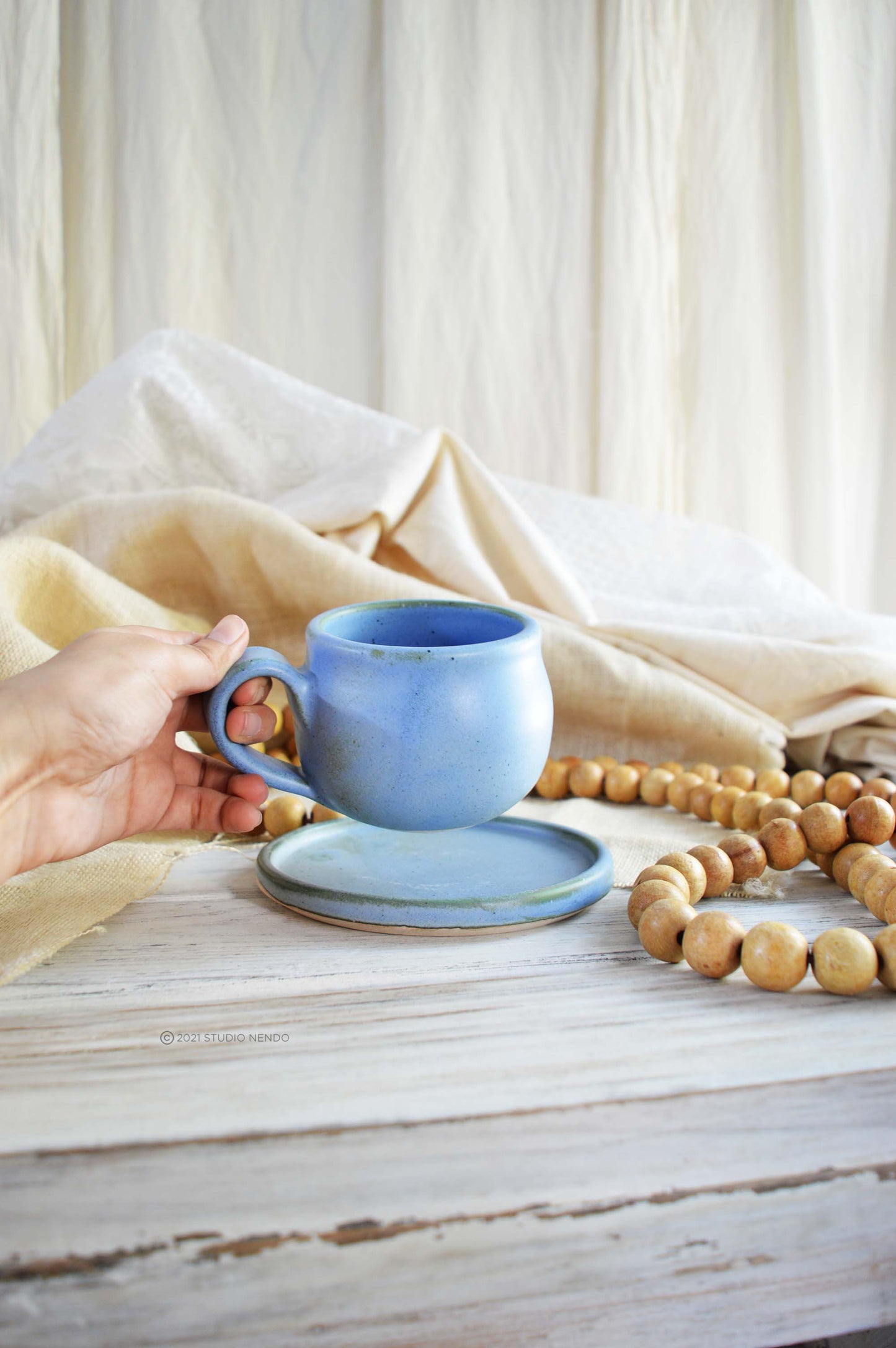 CAPPUCCINO CUP AND SAUCER- SET OF 1- MATT BLUE