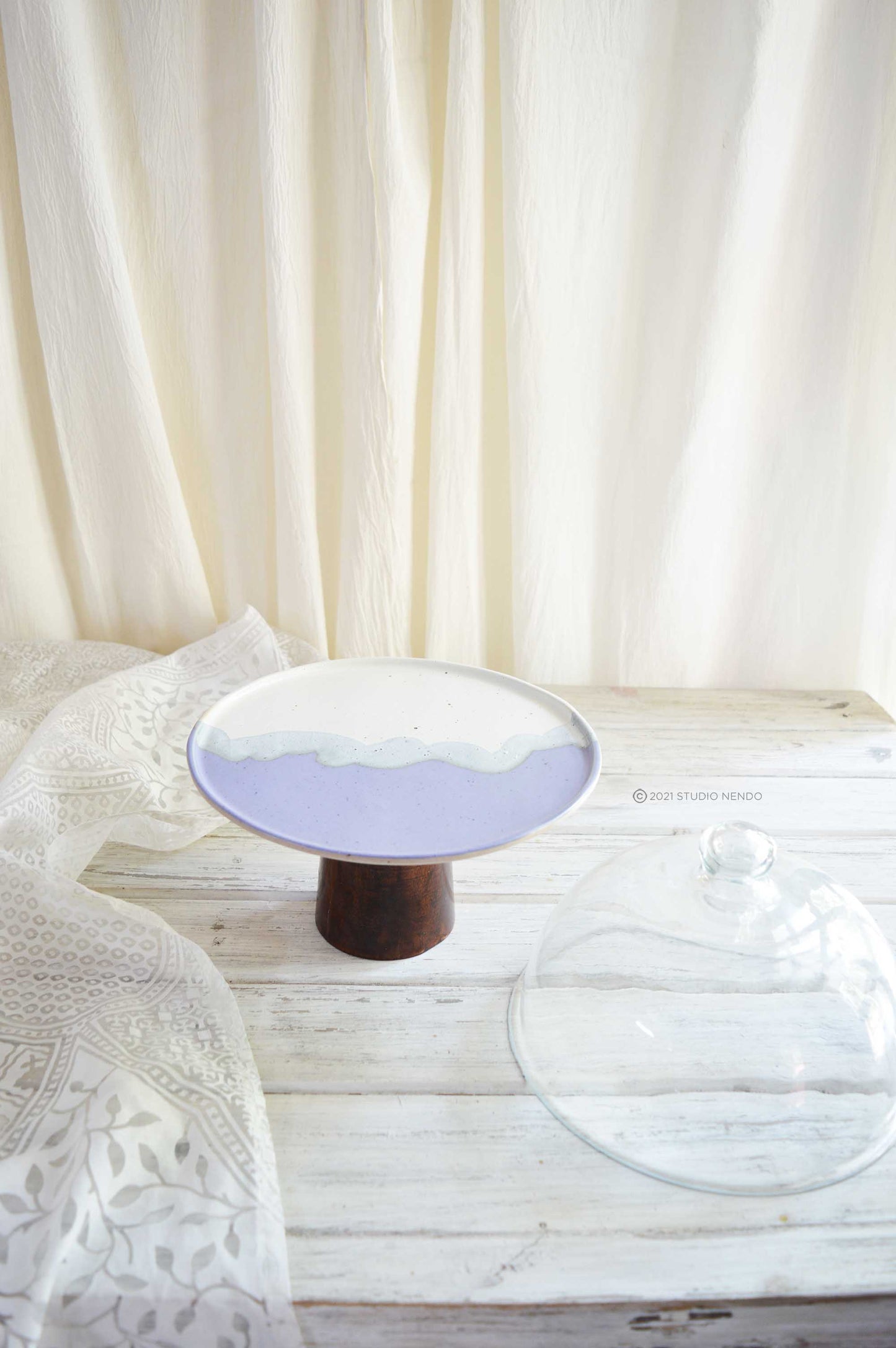 CAKE STAND WITH GLASS CLOCHE- HALF N HALF
