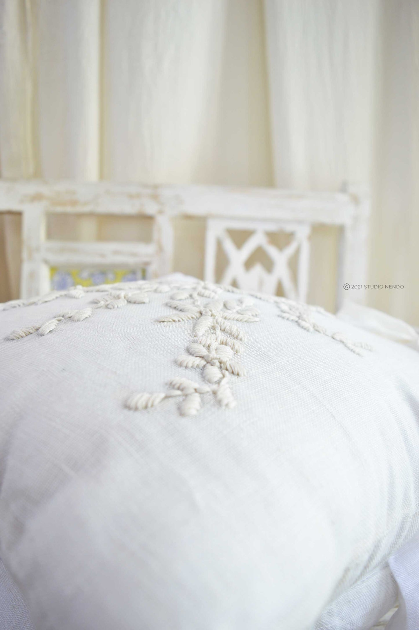 Hand embroidered Linen Cushion Cover- Snow White