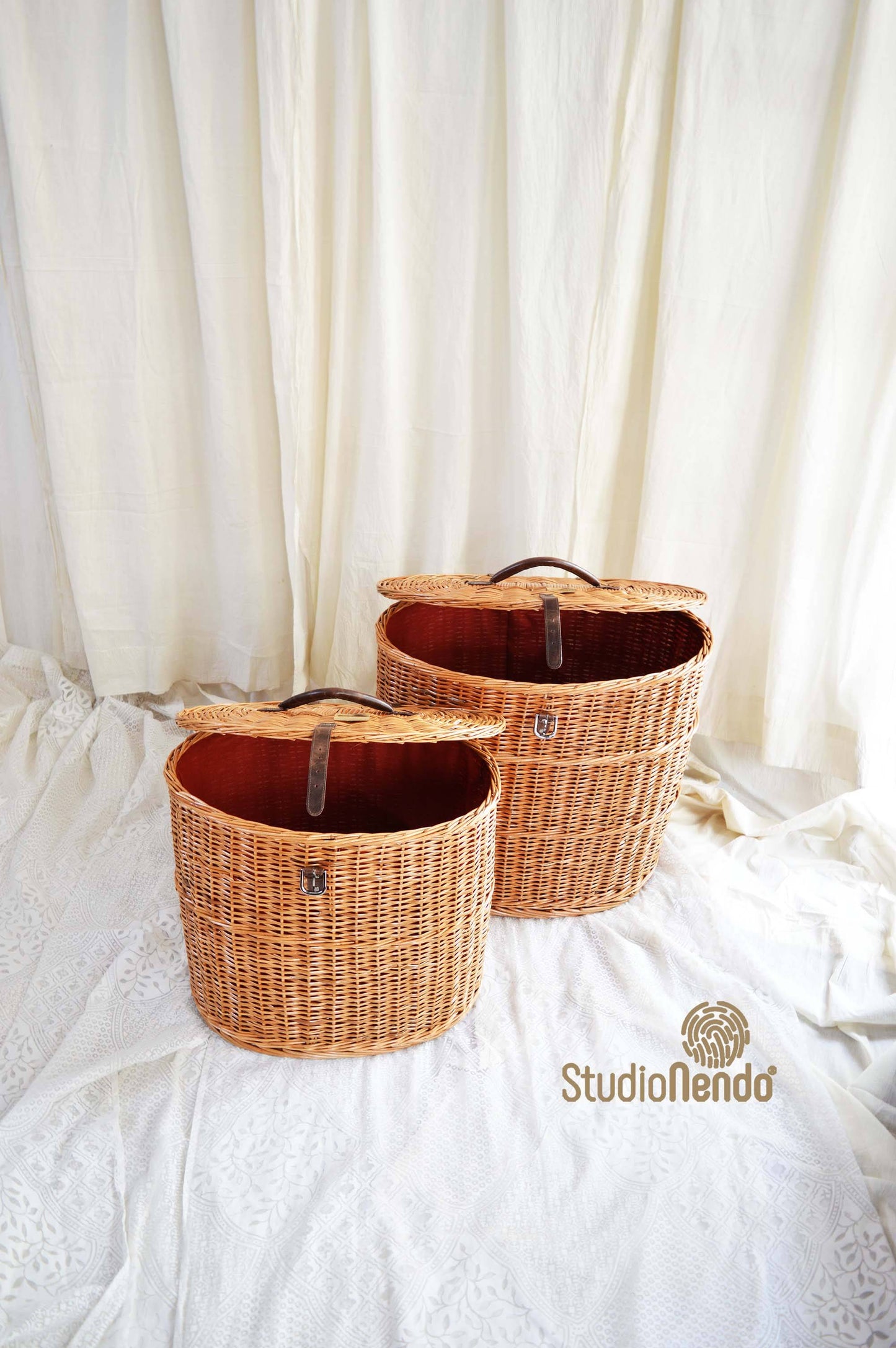 Natural Wicker Oval Laundry Basket- Medium- Scarlet