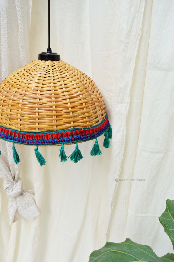 HANDWOVEN CANE PENDANT LIGHT (MEDIUM)- JEWEL TONES