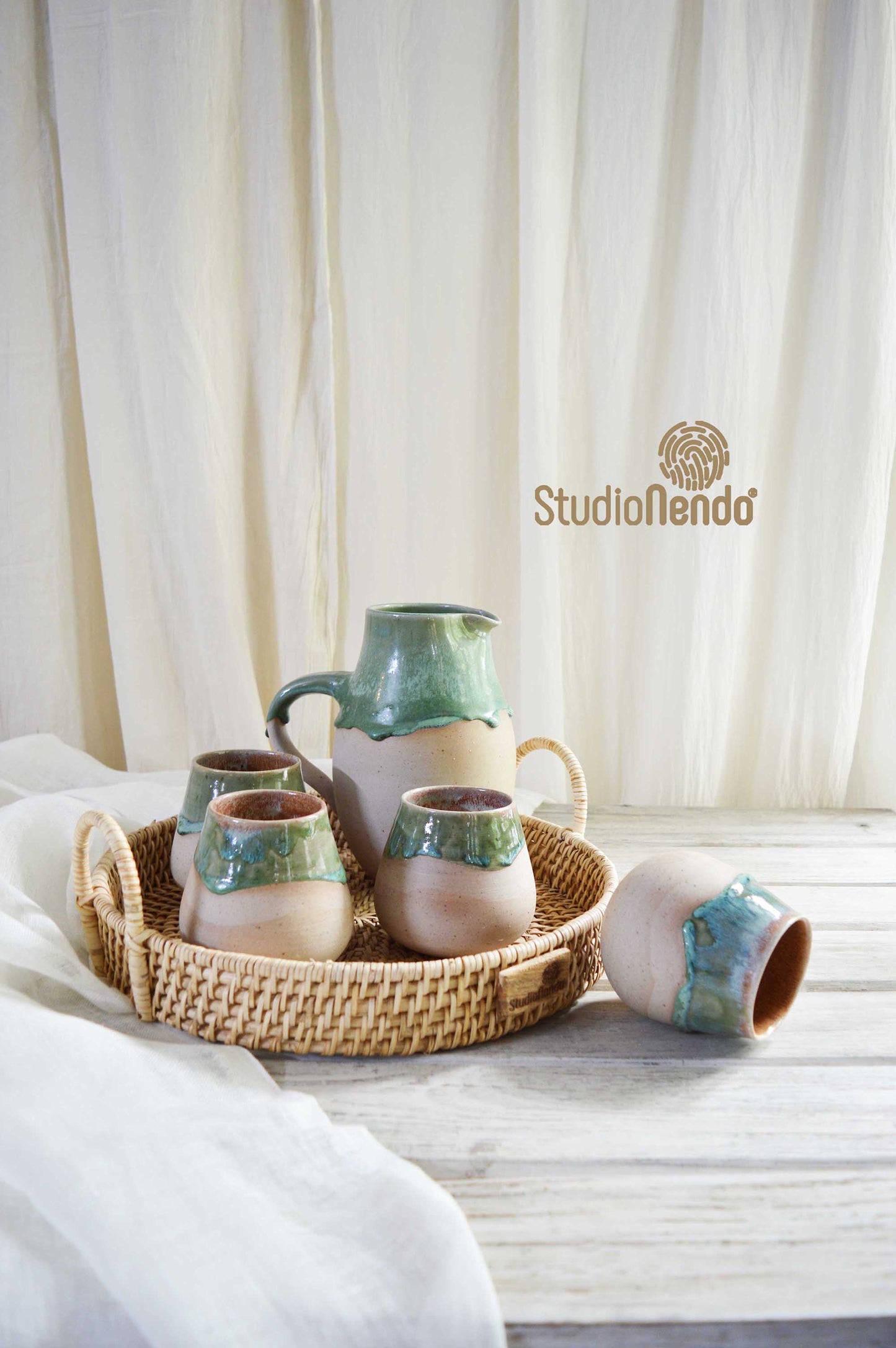 MOJITO JUG SET FOR 4- MOTTLED GREEN