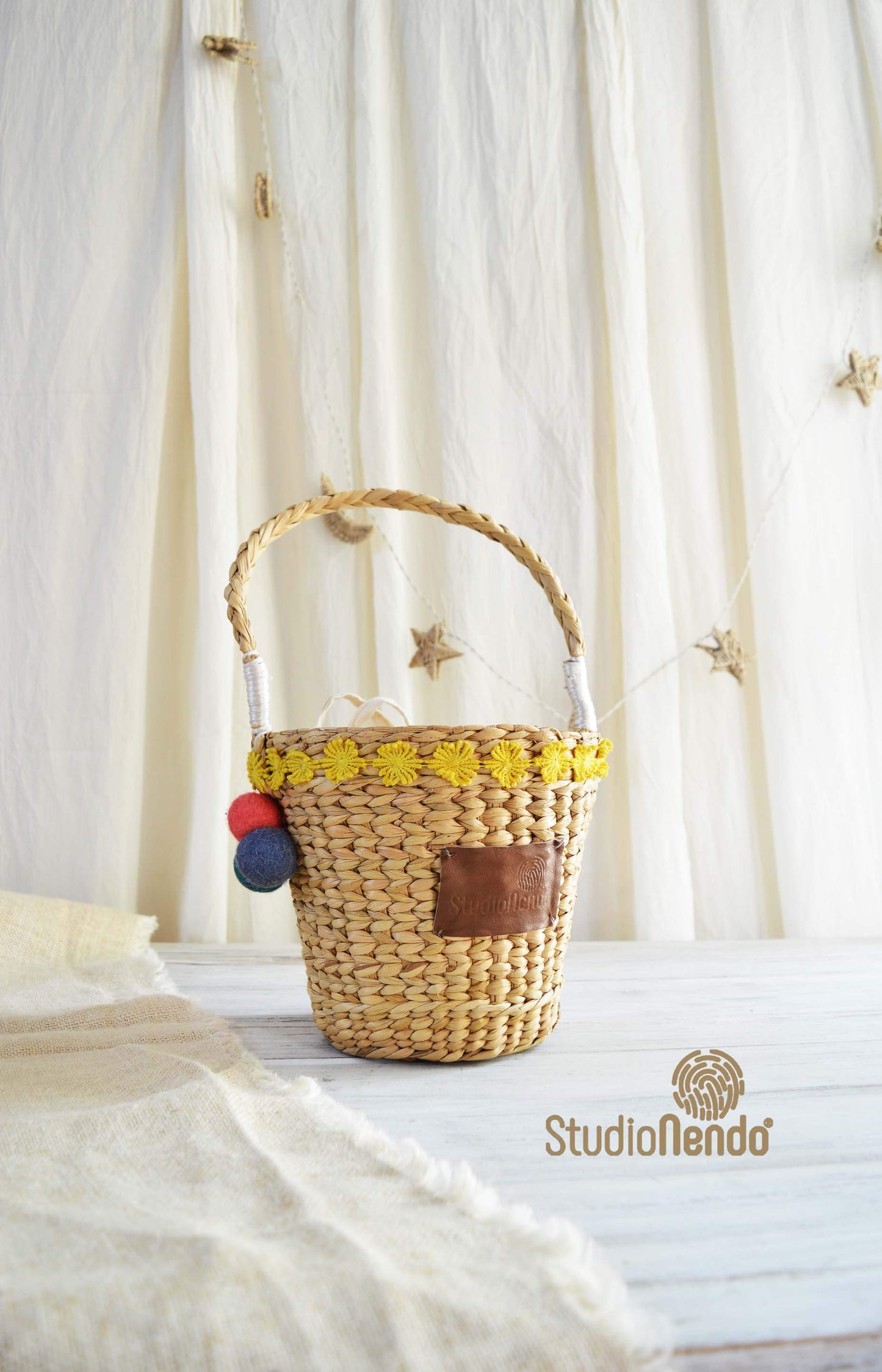 Sea Grass Bucket Bag Basket- Marigold Flowers #2