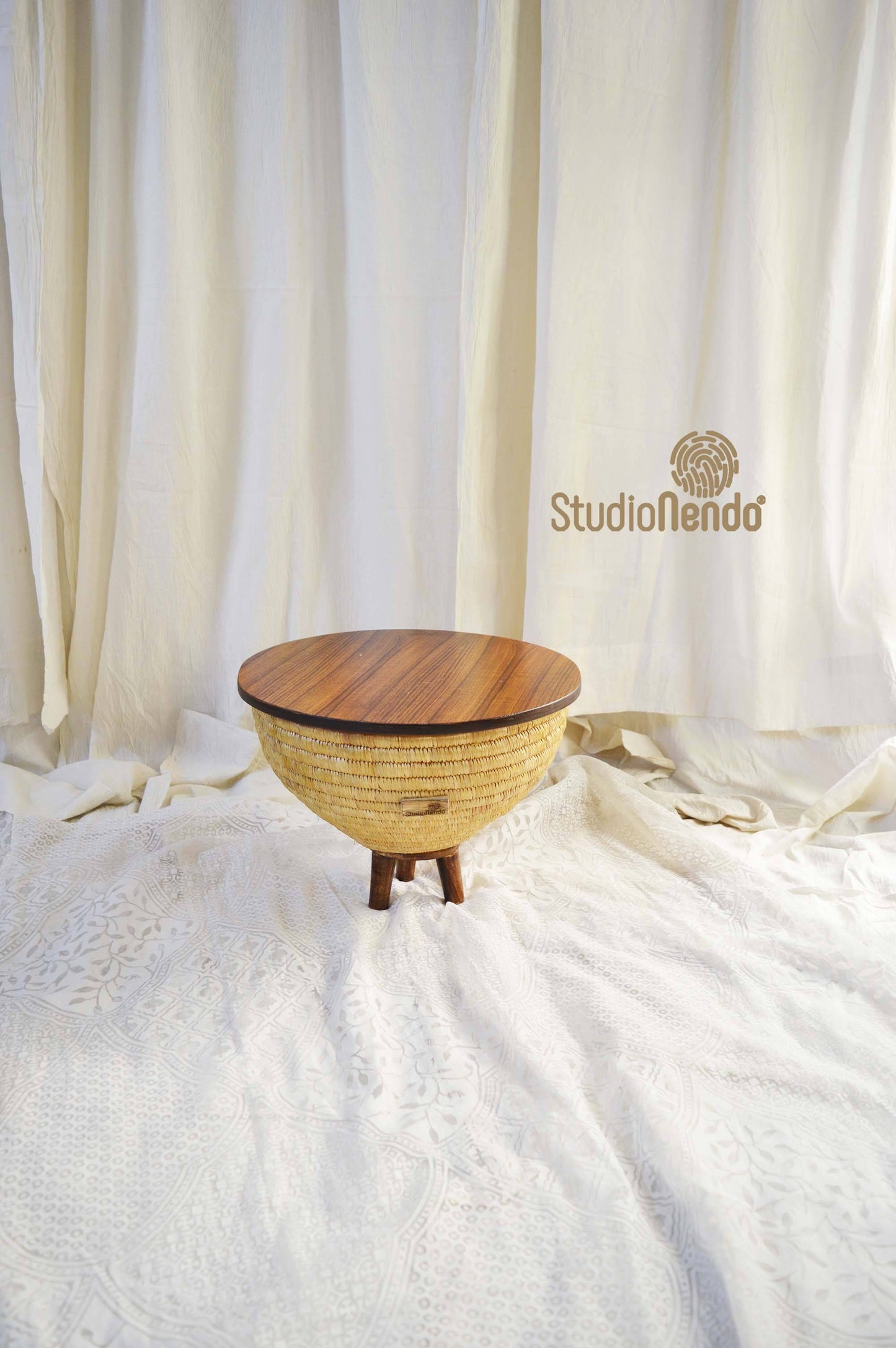 Moonj Grass Standing Storage Basket/Side Table- Round Bowl