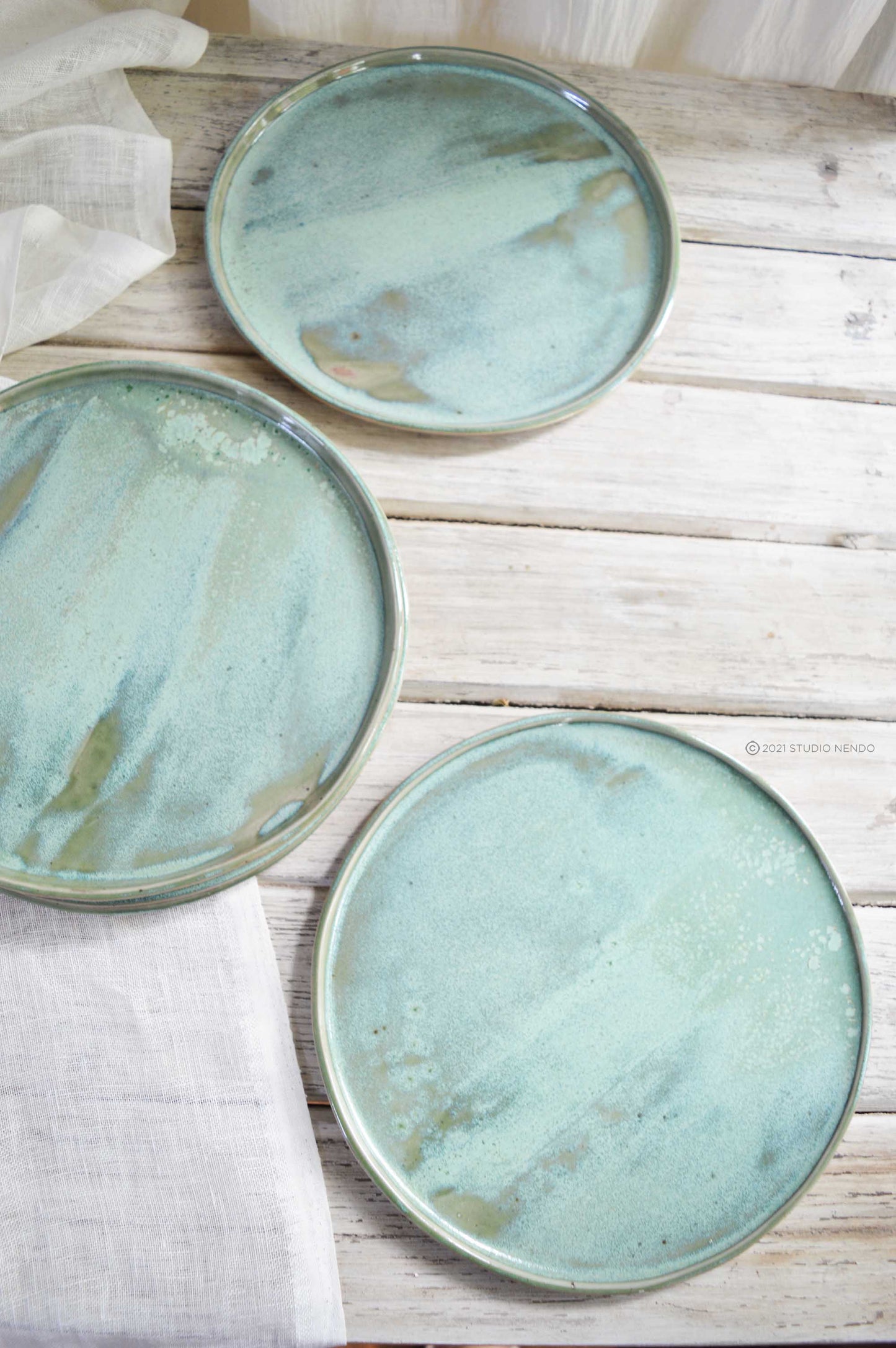 IRREGULAR/ORGANIC DINNER PLATES- MOTTLED GREEN- SET OF 2