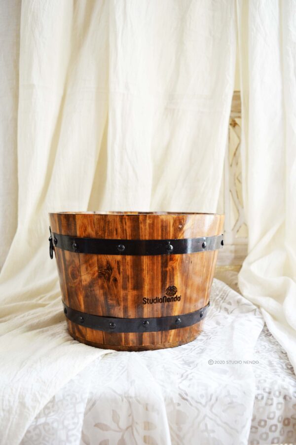 CHARRED WOOD BARREL PLANTER