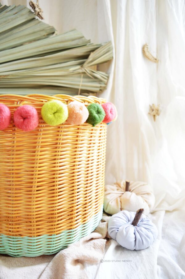 Wicker Utility Basket with Pom-Poms
