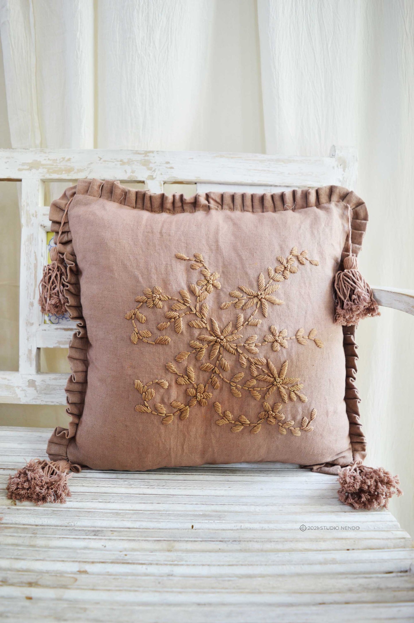 Hand embroidered Linen Cushion Cover- Warm Taupe