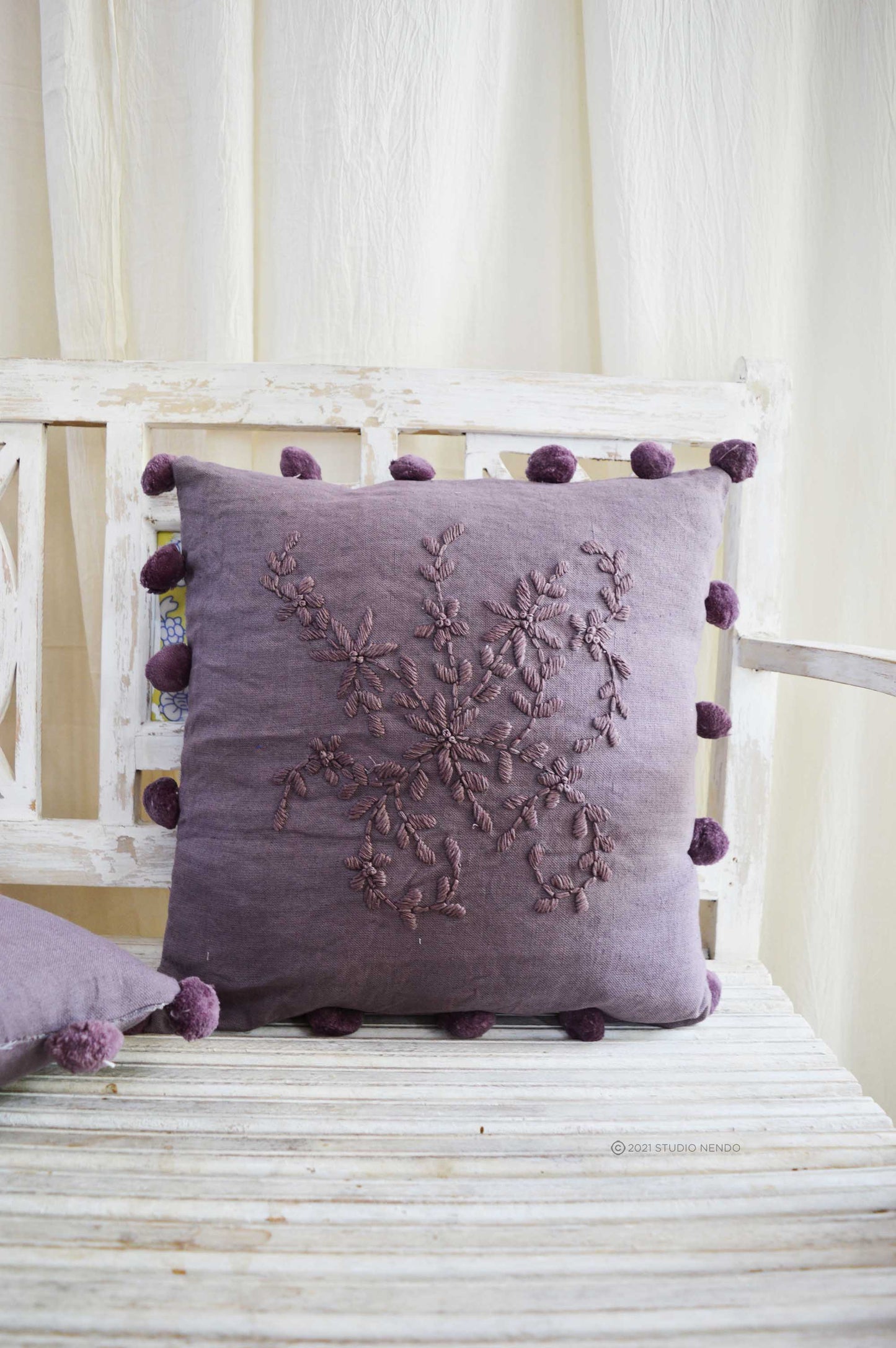 Hand embroidered Linen Cushion Cover- Wineberry Purple