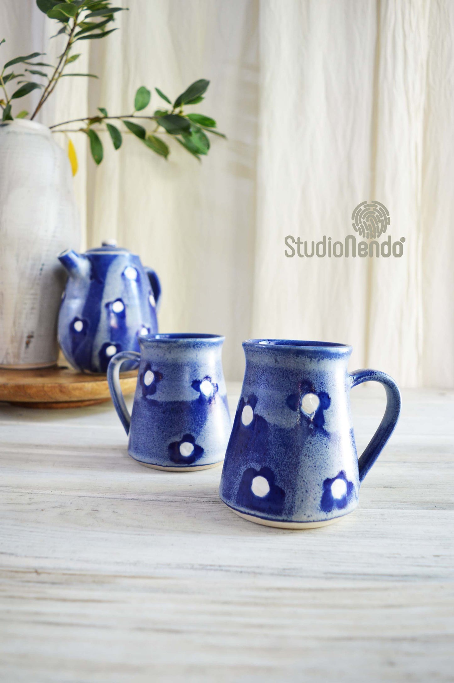 MUGS- SET OF 2- POLKA