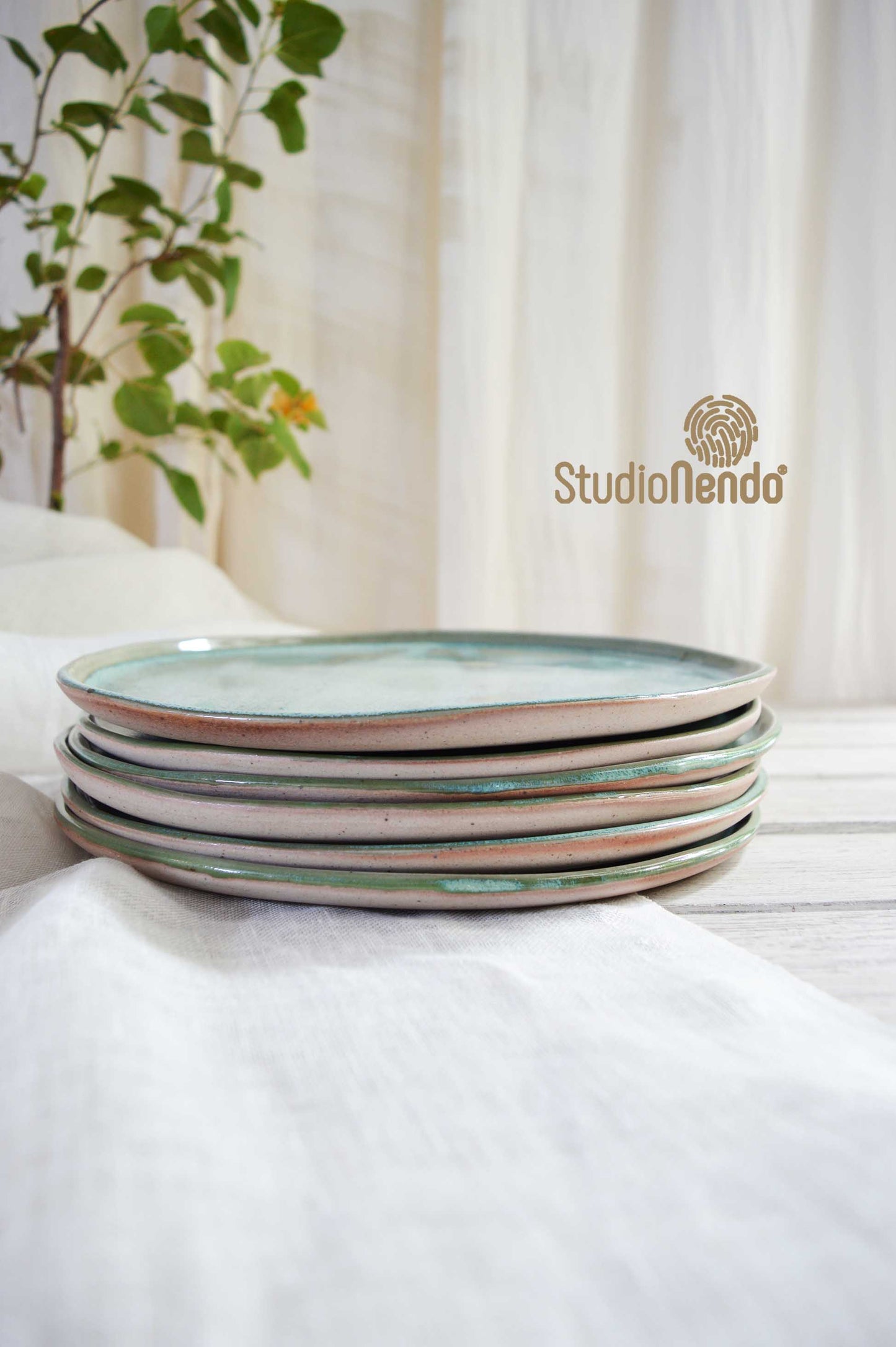 IRREGULAR/ORGANIC DINNER PLATES- MOTTLED GREEN- SET OF 2