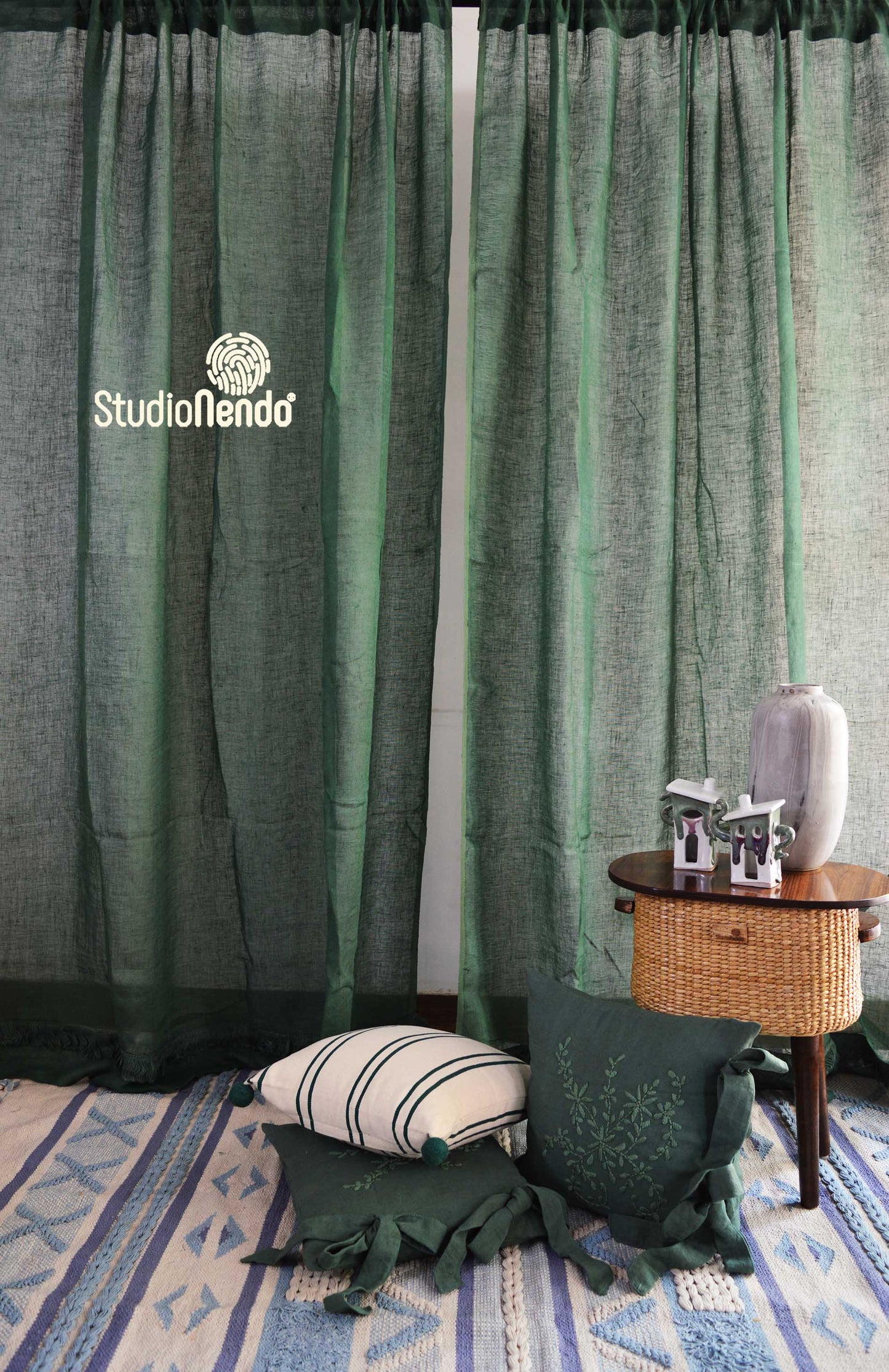 Handmade Linen Sheer Curtain- Amazon green