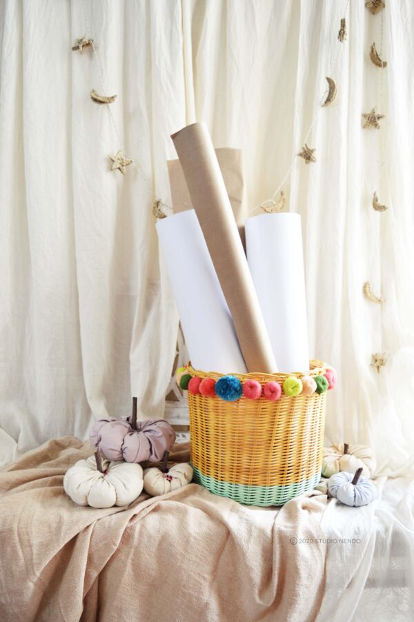 Wicker Utility Basket with Pom-Poms
