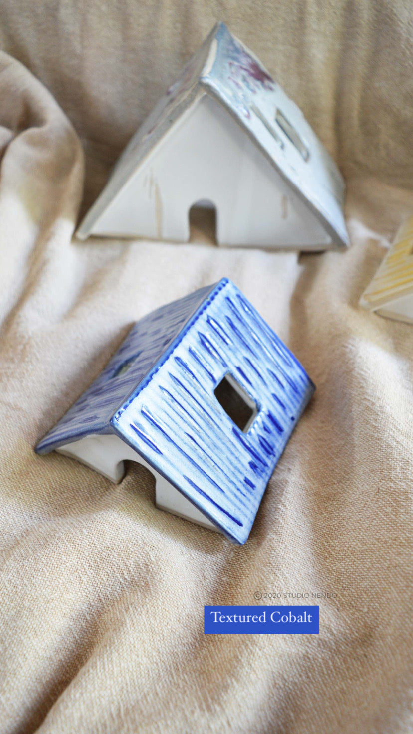 TEA LIGHT HOUSING SOCIETY-PART IV- SMALL- TEXTURED COBALT